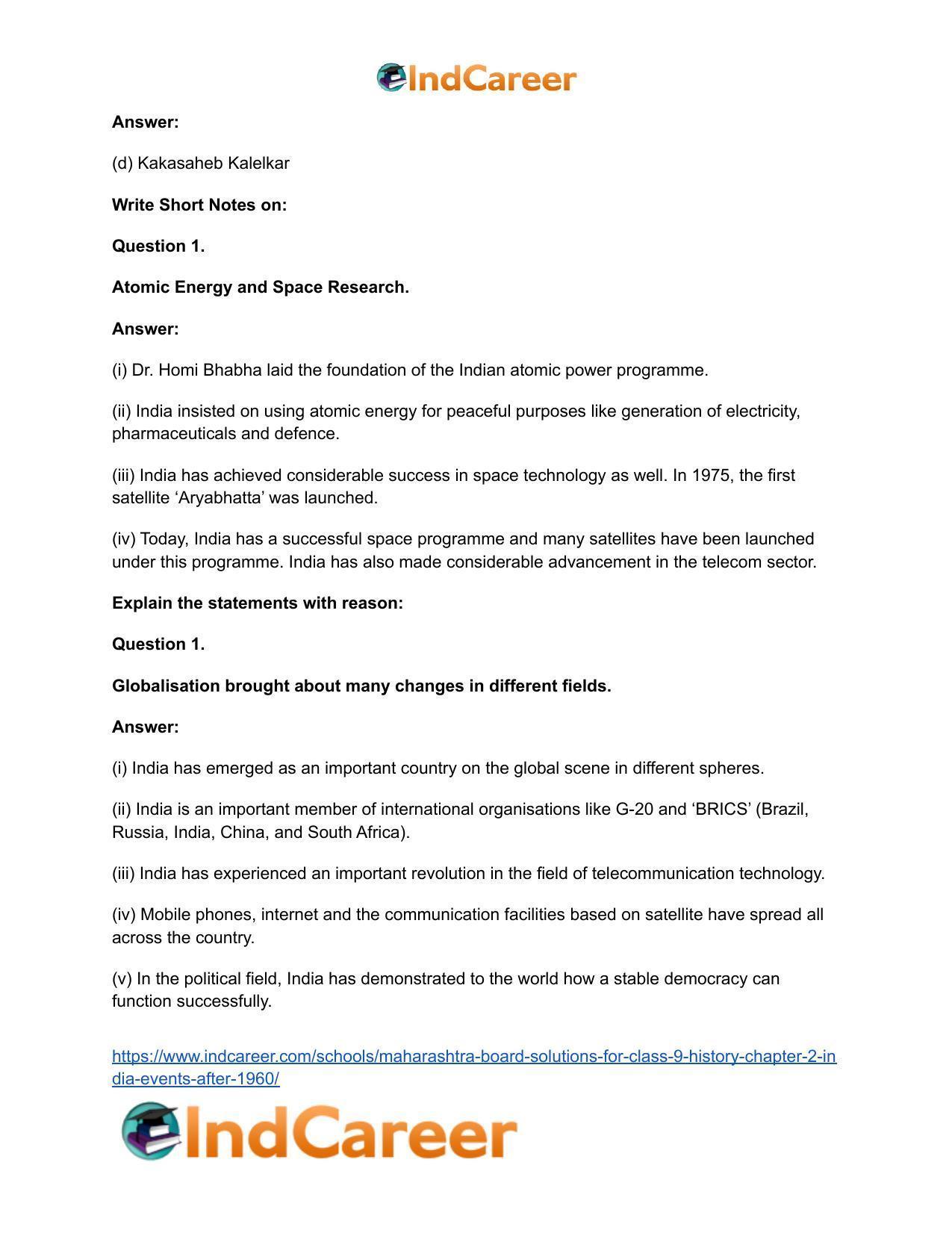 Maharashtra Board Solutions for Class 9- History: Chapter 2- India: Events After 1960 - Page 18