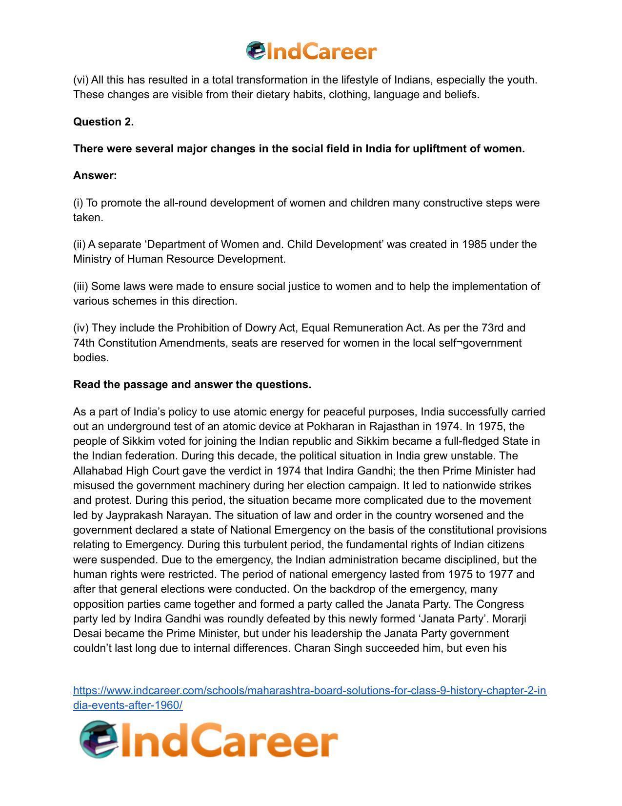 Maharashtra Board Solutions for Class 9- History: Chapter 2- India: Events After 1960 - Page 19