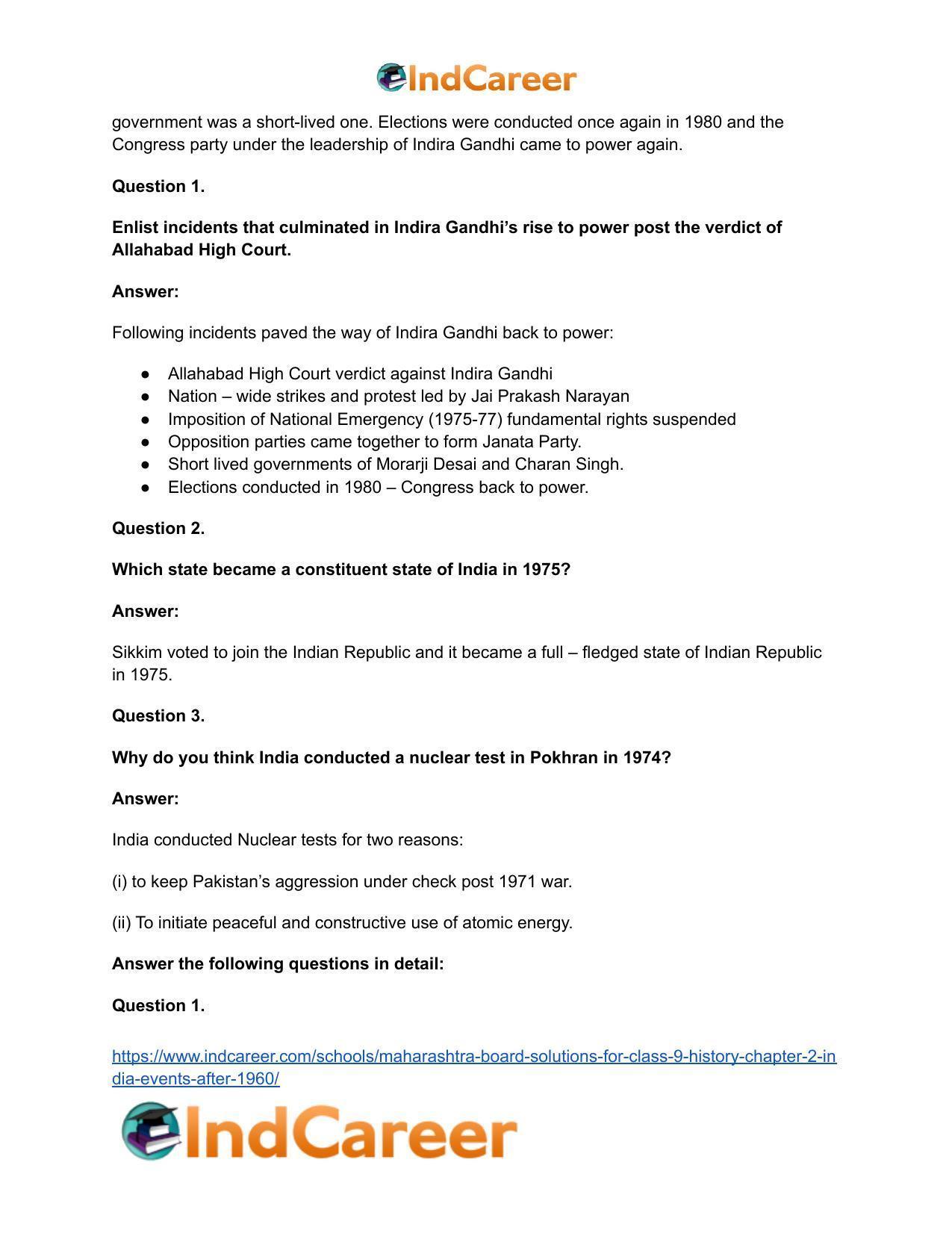Maharashtra Board Solutions for Class 9- History: Chapter 2- India: Events After 1960 - Page 20