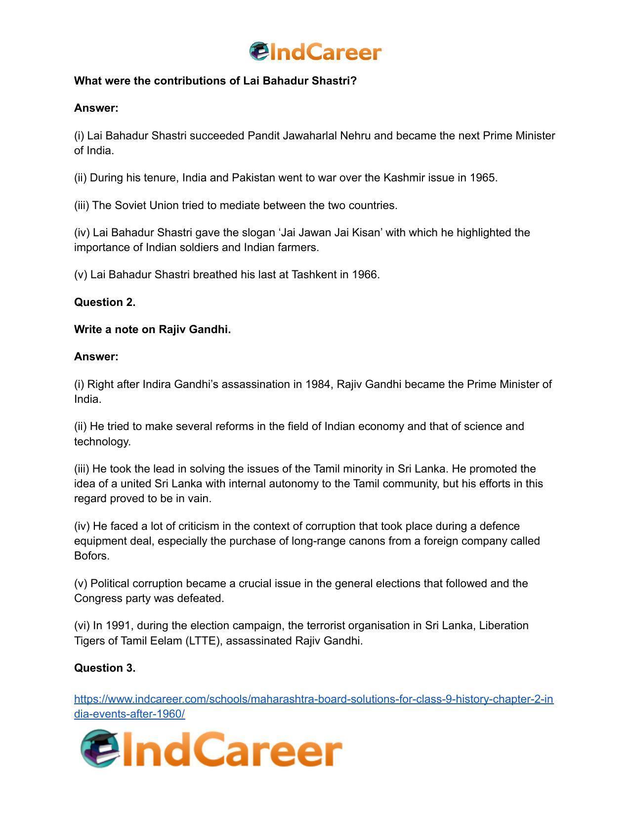 Maharashtra Board Solutions for Class 9- History: Chapter 2- India: Events After 1960 - Page 21