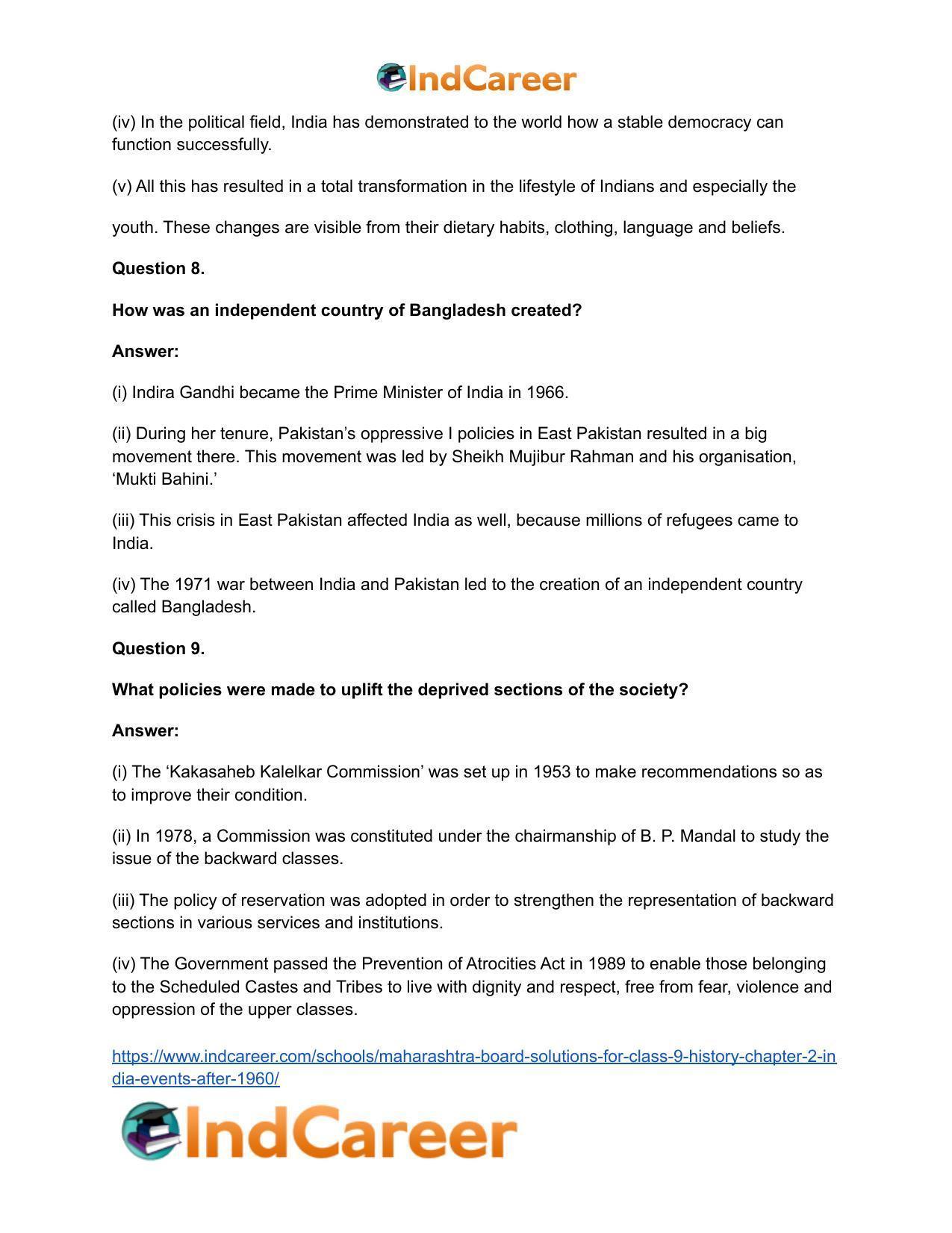 Maharashtra Board Solutions for Class 9- History: Chapter 2- India: Events After 1960 - Page 24