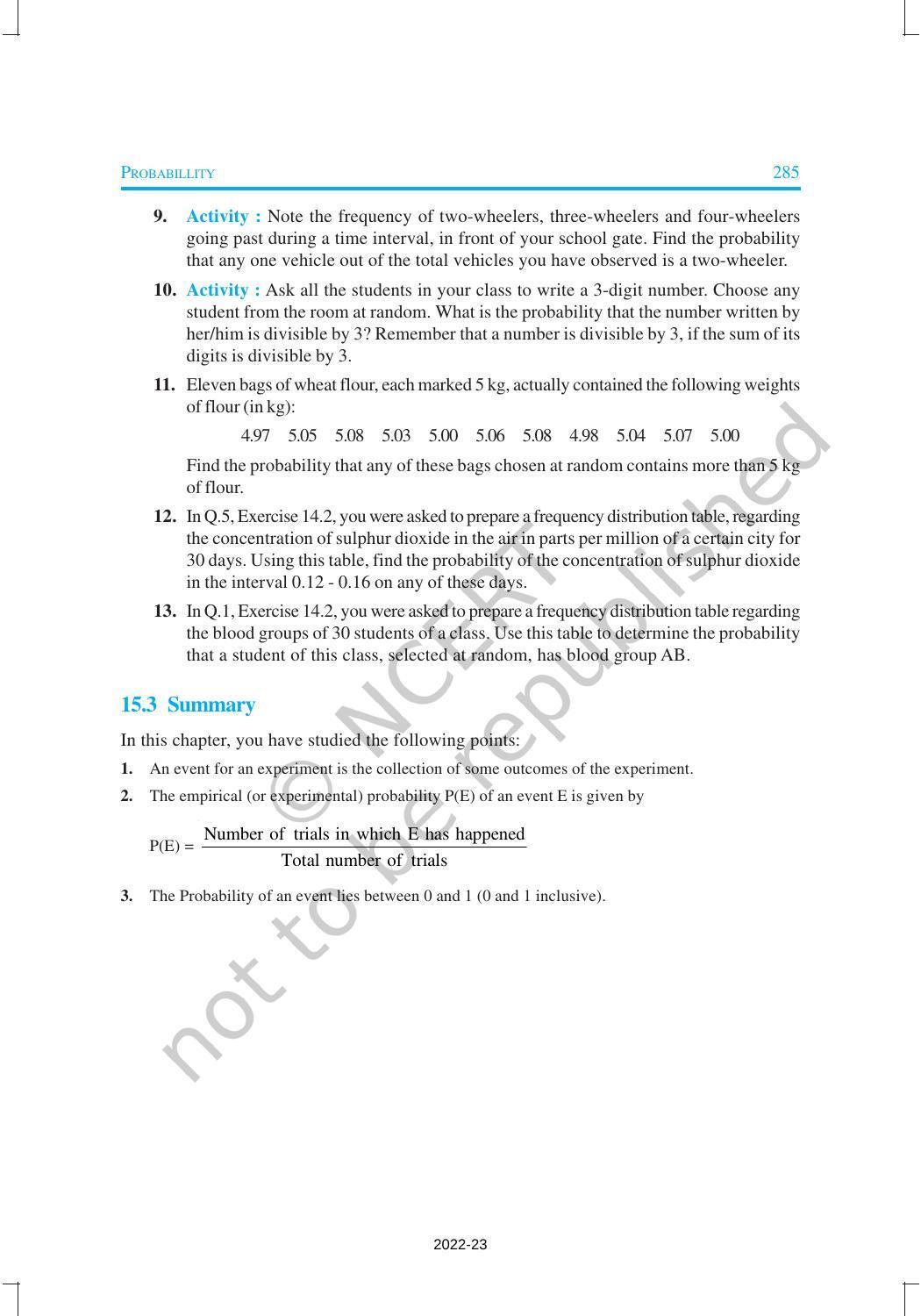 NCERT Book for Class 9 Maths Chapter 15 Probability - Page 15