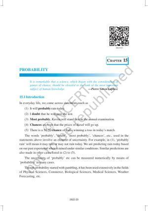 NCERT Book for Class 9 Maths Chapter 15 Probability