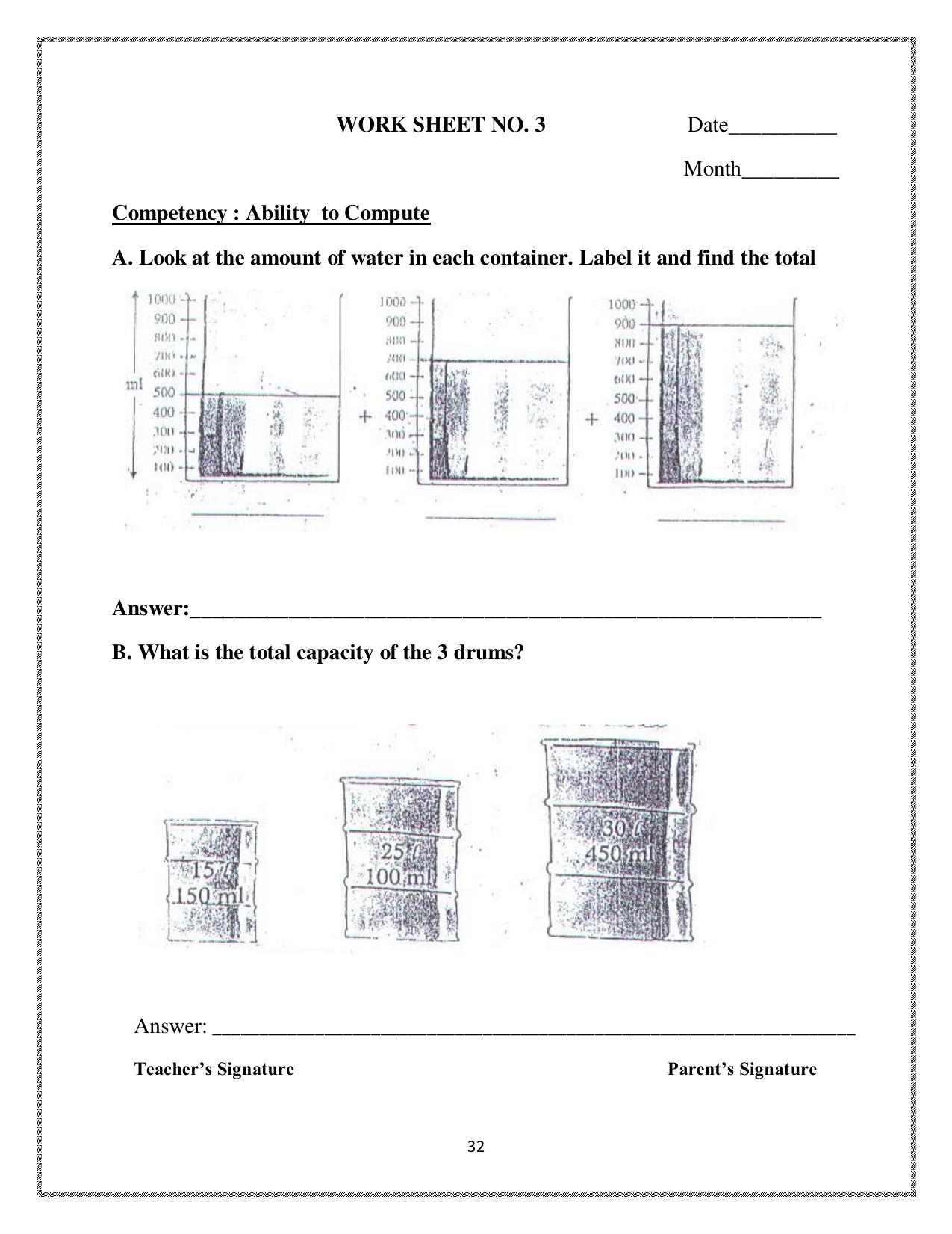 Worksheet for Class 4 Maths Jugs and Mugs Assignment 2 - Page 1