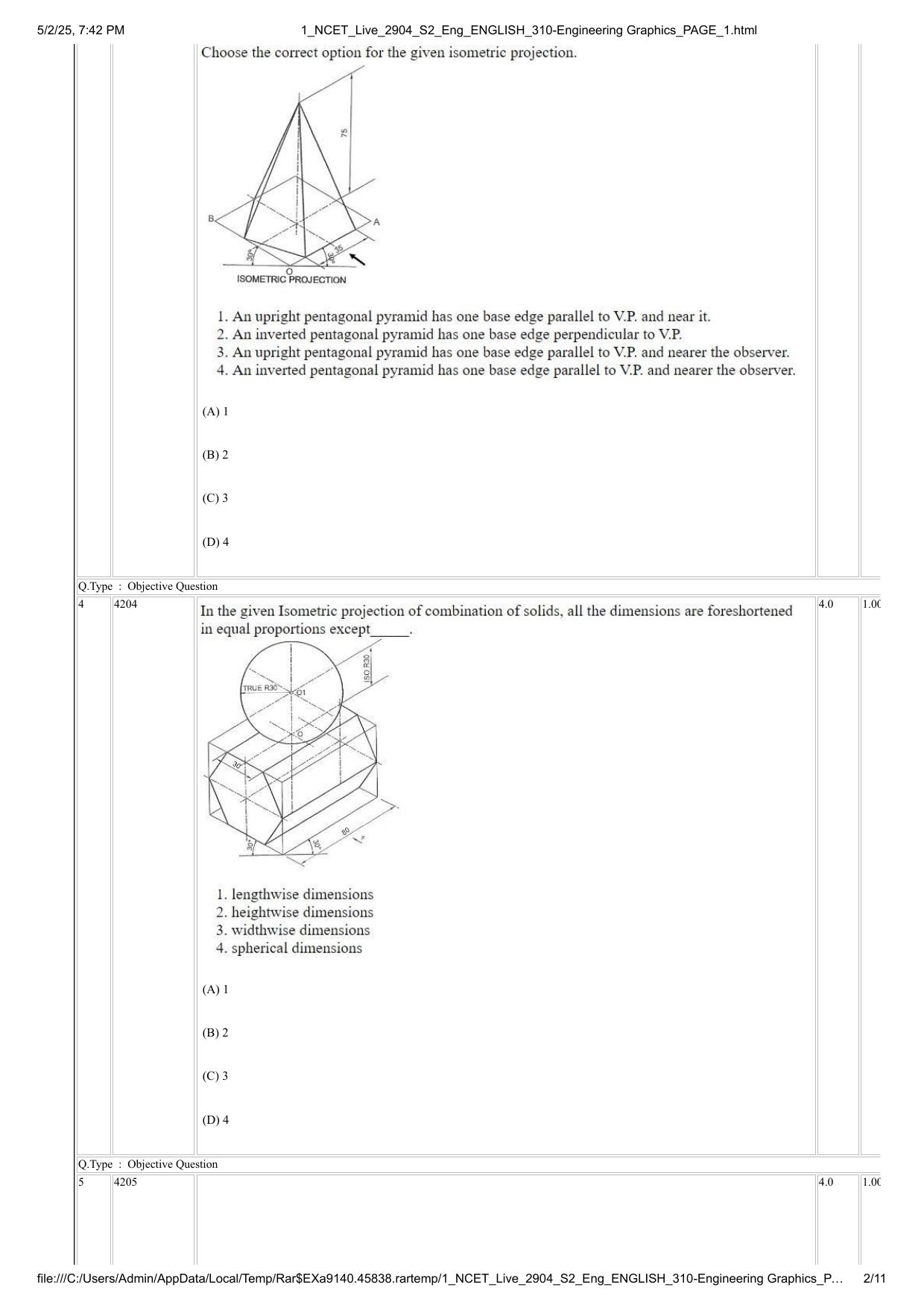 NCET 2025 Question Paper - Engineering Graphics - Page 2