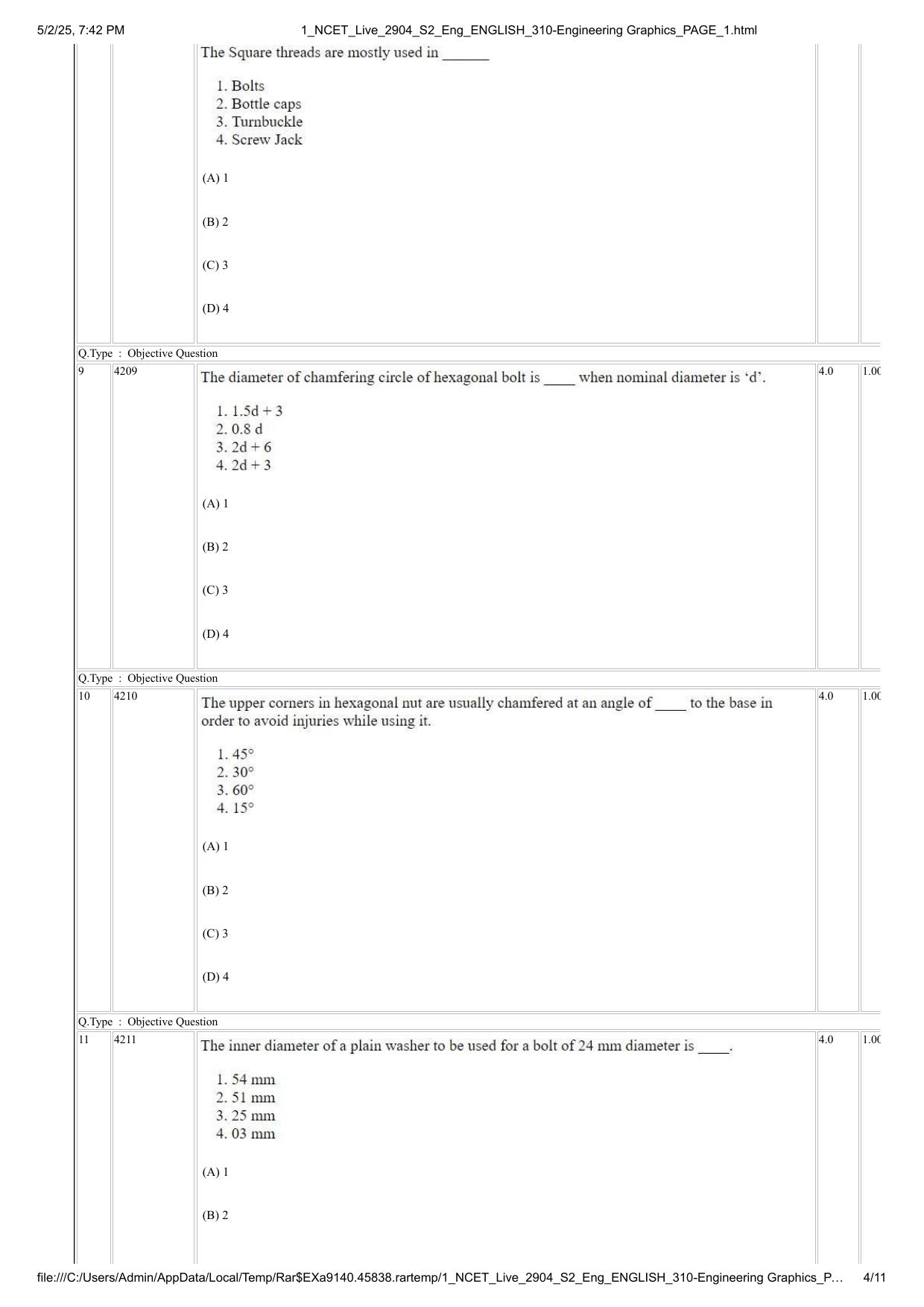 NCET 2025 Question Paper - Engineering Graphics - Page 4