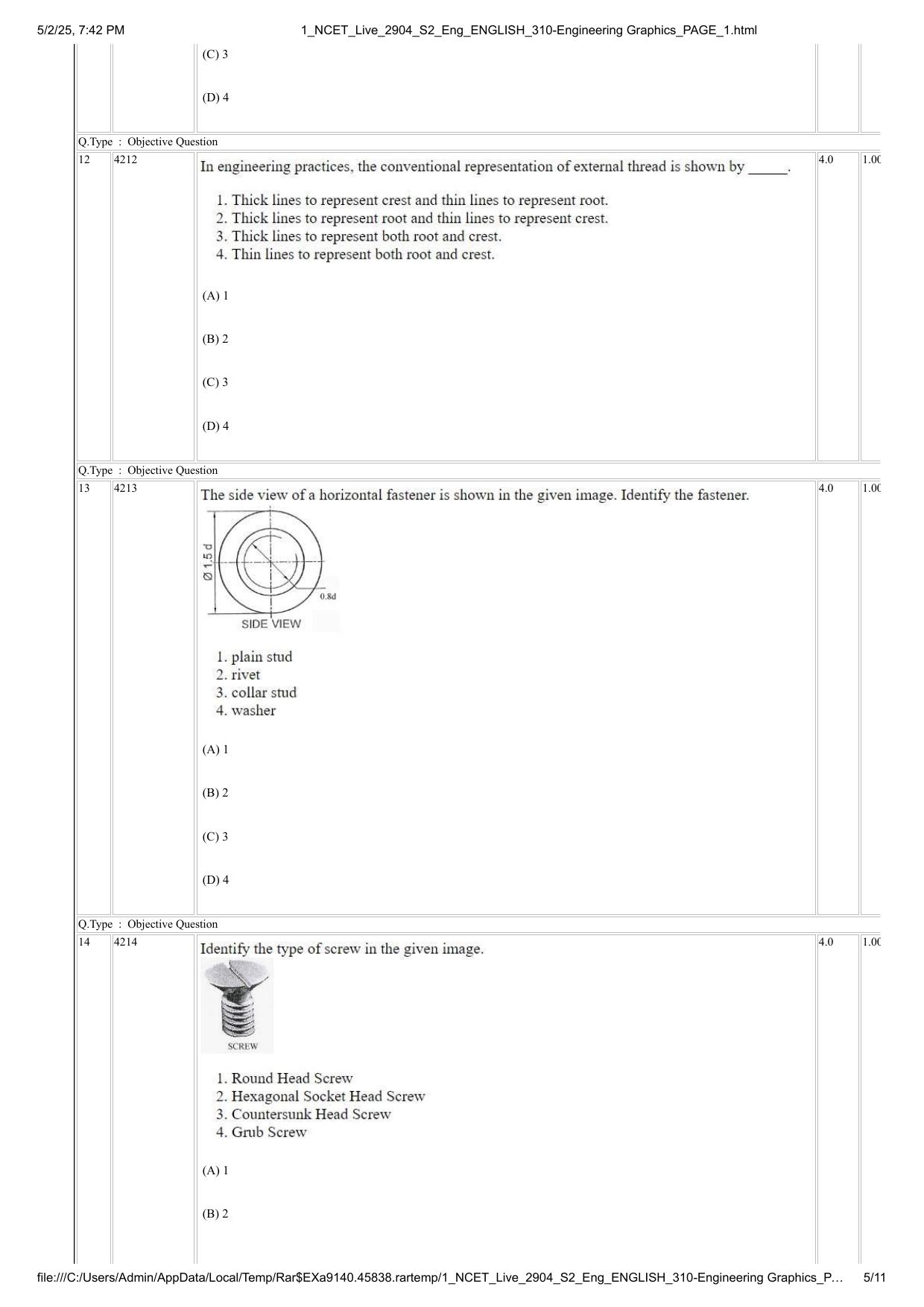 NCET 2025 Question Paper - Engineering Graphics - Page 5