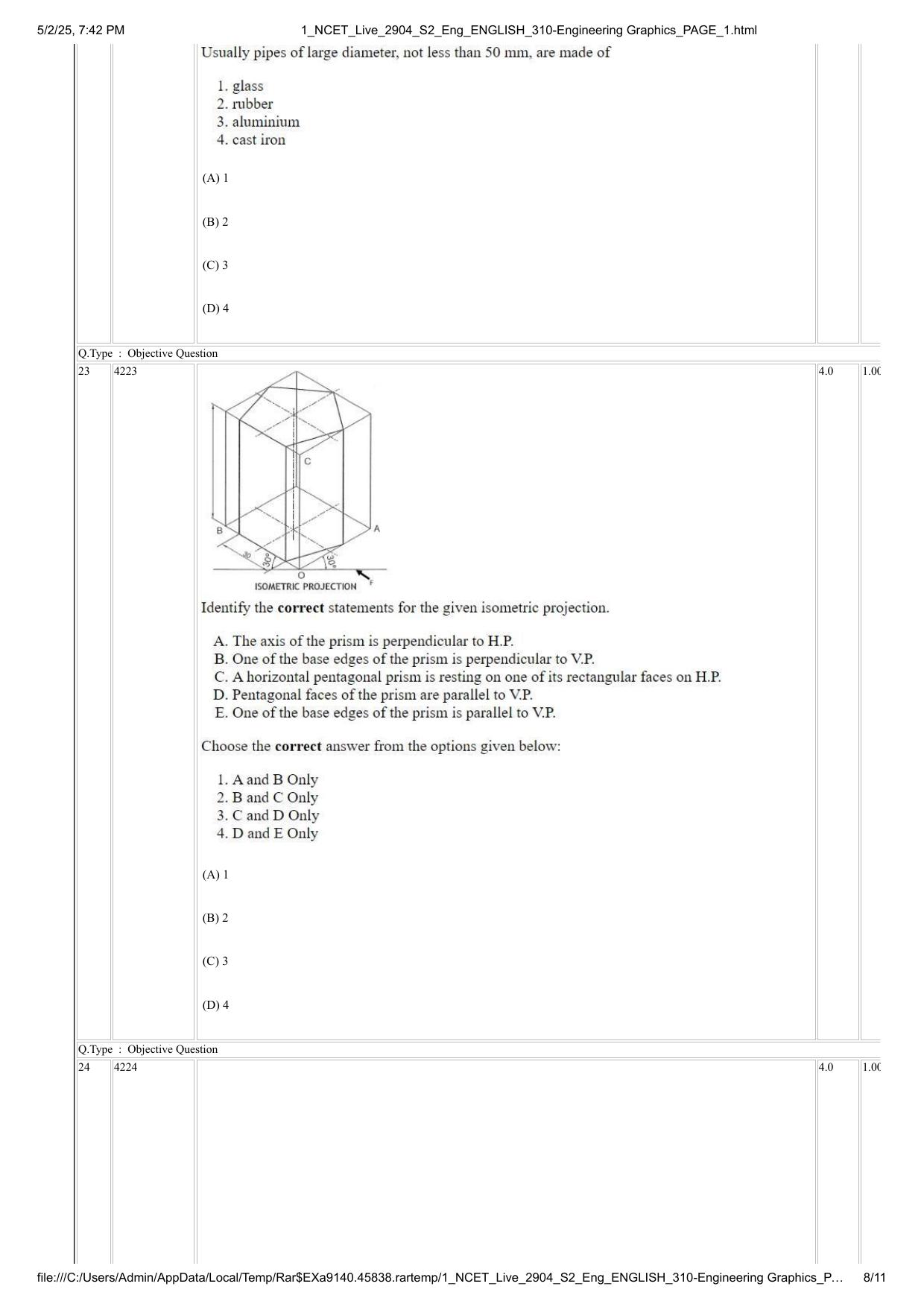 NCET 2025 Question Paper - Engineering Graphics - Page 8