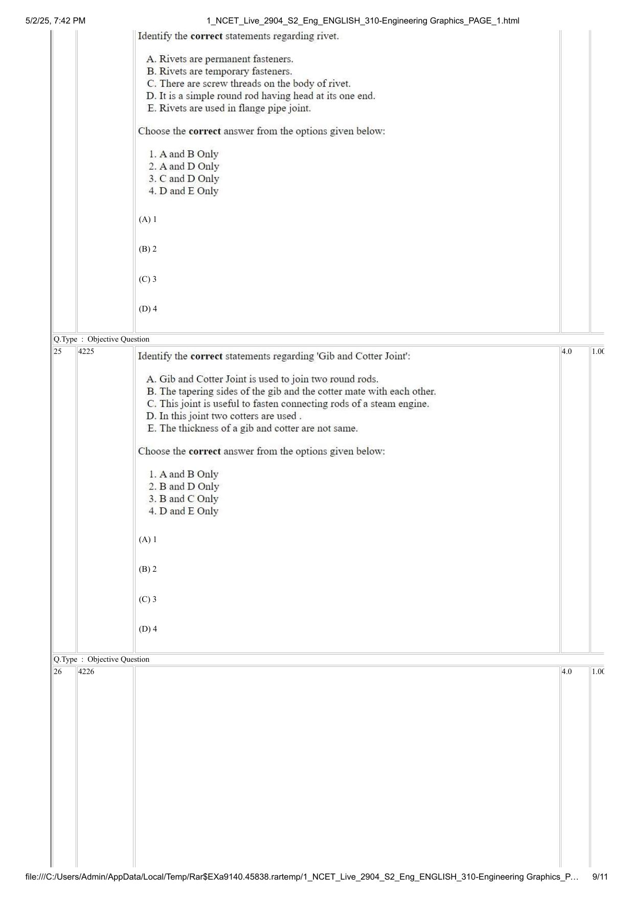 NCET 2025 Question Paper - Engineering Graphics - Page 9