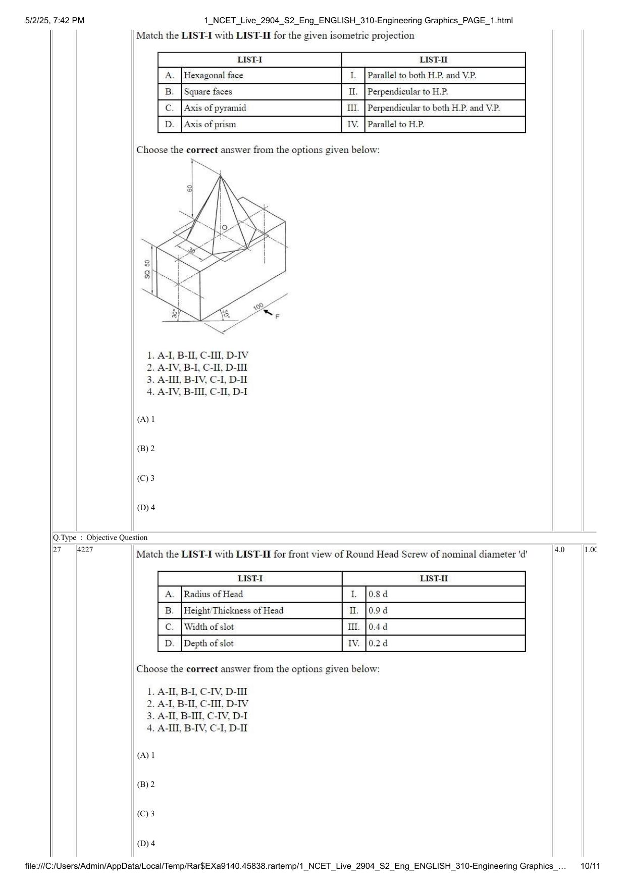 NCET 2025 Question Paper - Engineering Graphics - Page 10