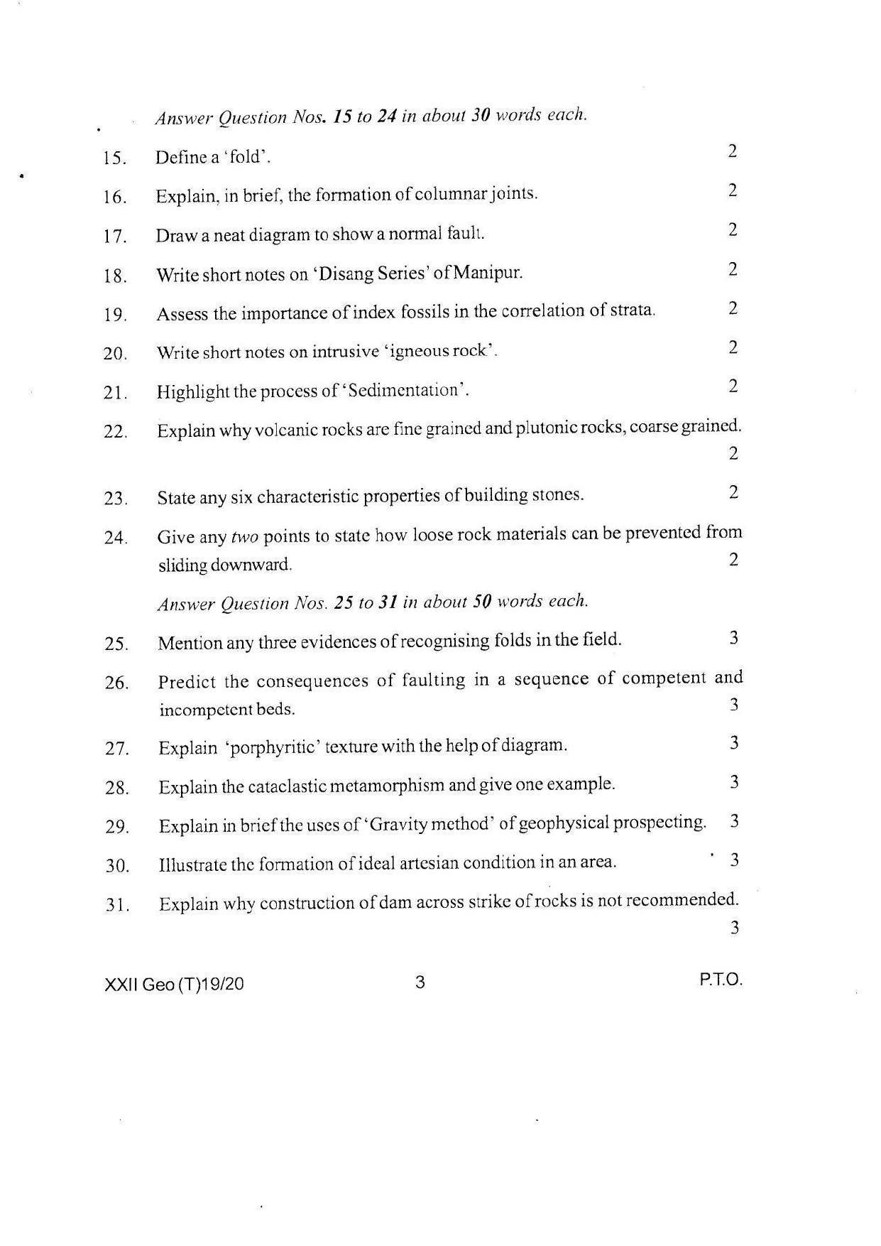 COHSEM Class 12 Geology Question Papers 2020 - Page 3