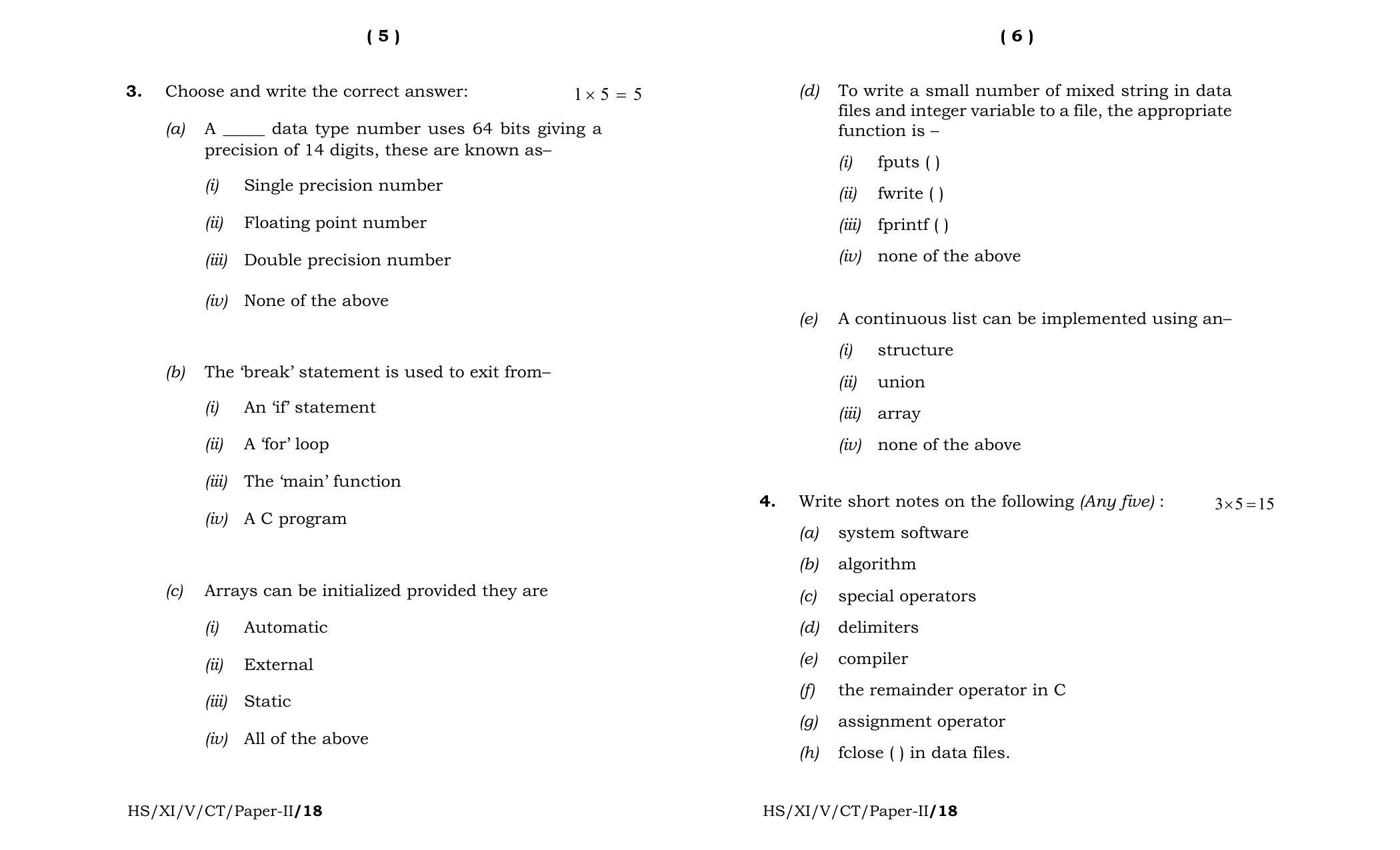 Meghalaya Board (MBOSE) Class 11 Computer_Techniqe_Paper-II 2018 Question Paper - Page 3