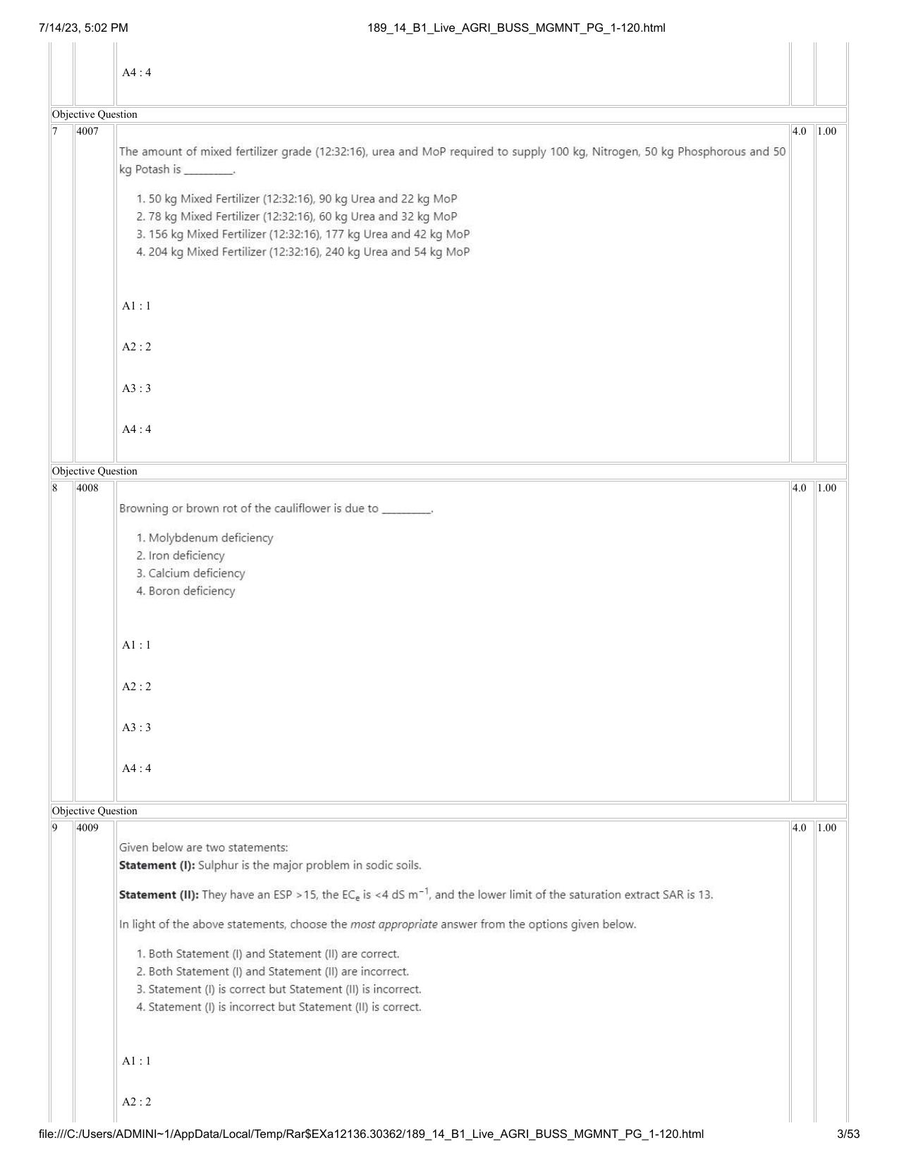 ICAR AIEEA PG 2023 AGRI BUSINESS MANAGEMENT Question Paper - 14-07-2023 - Page 3