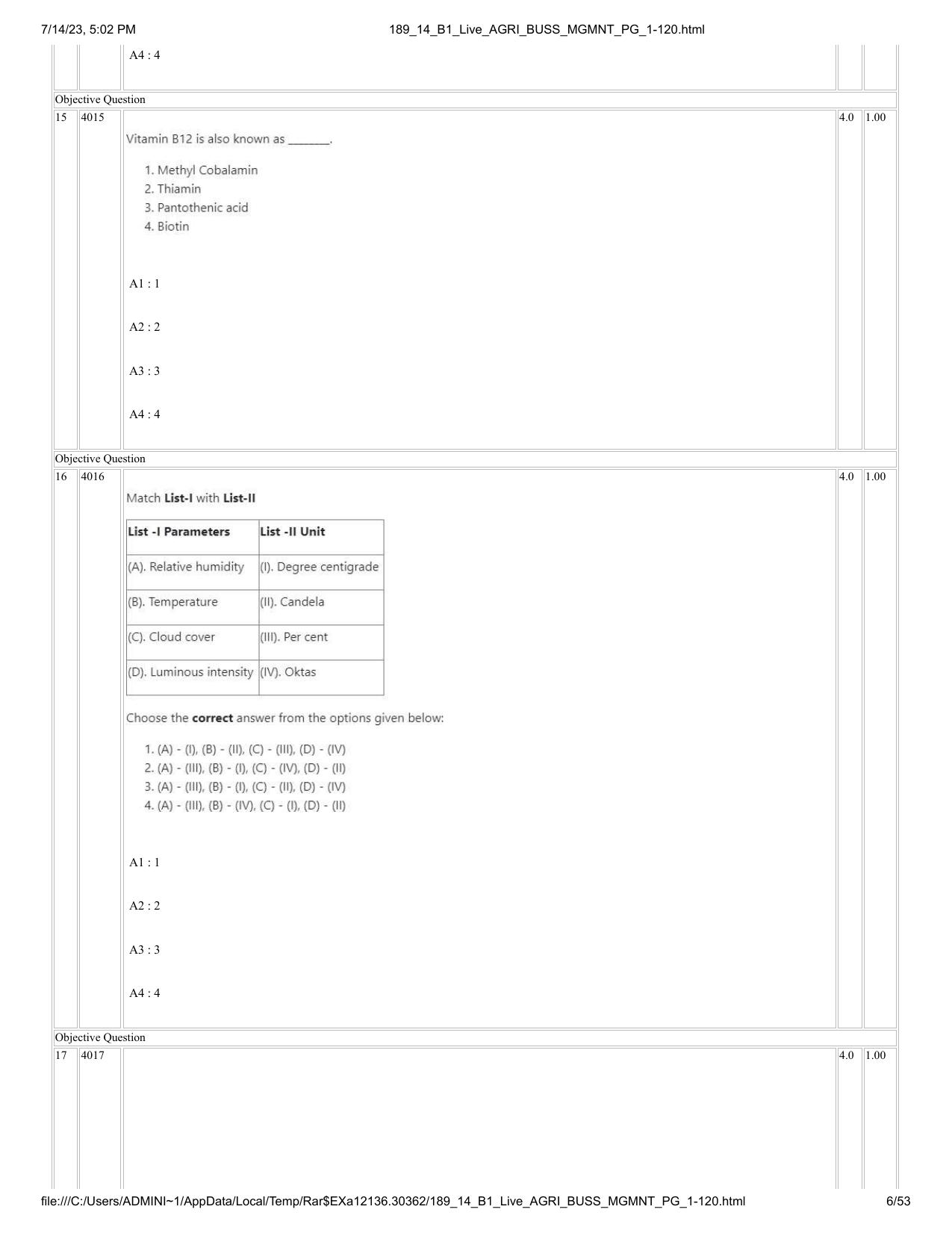 ICAR AIEEA PG 2023 AGRI BUSINESS MANAGEMENT Question Paper - 14-07-2023 - Page 6
