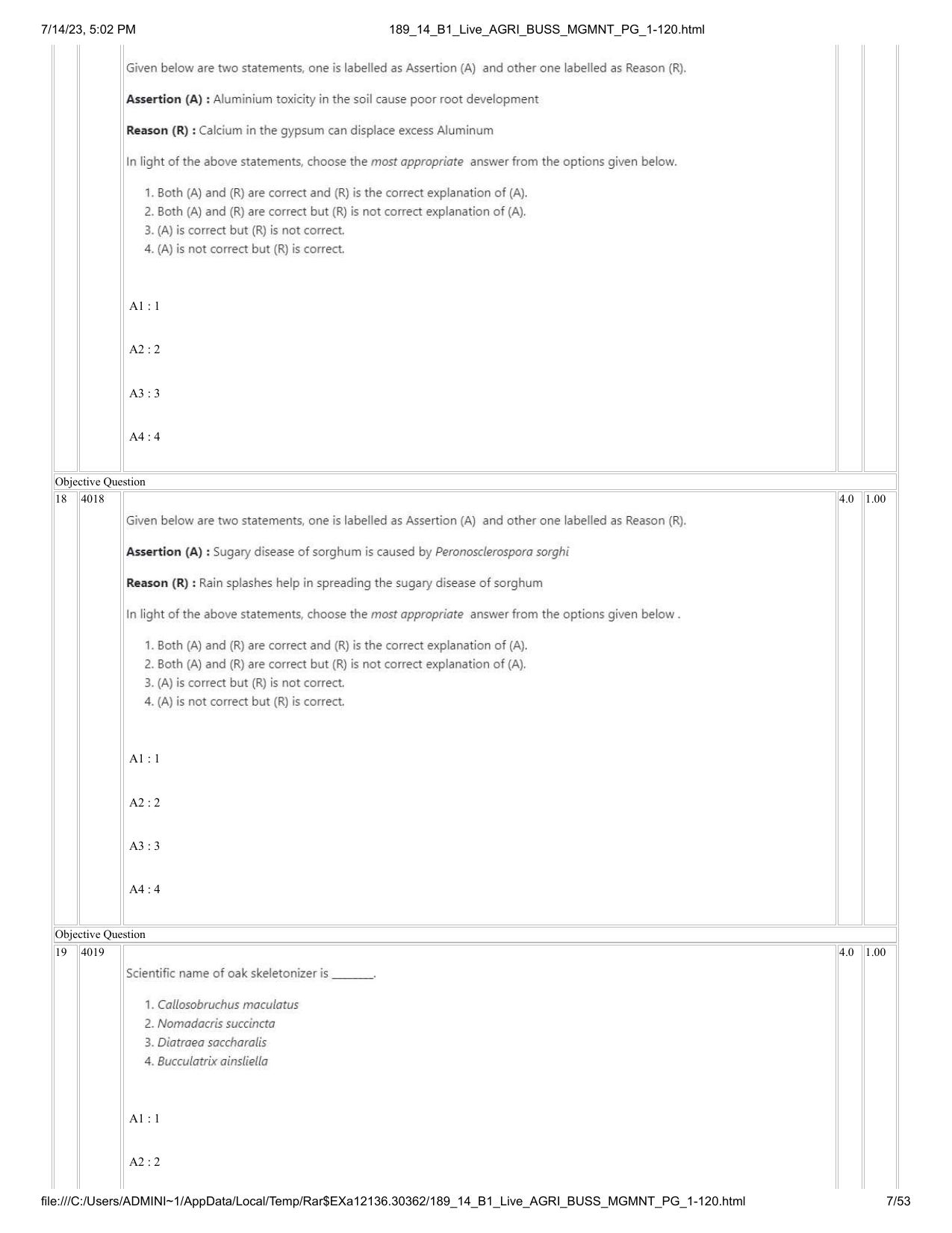 ICAR AIEEA PG 2023 AGRI BUSINESS MANAGEMENT Question Paper - 14-07-2023 - Page 7