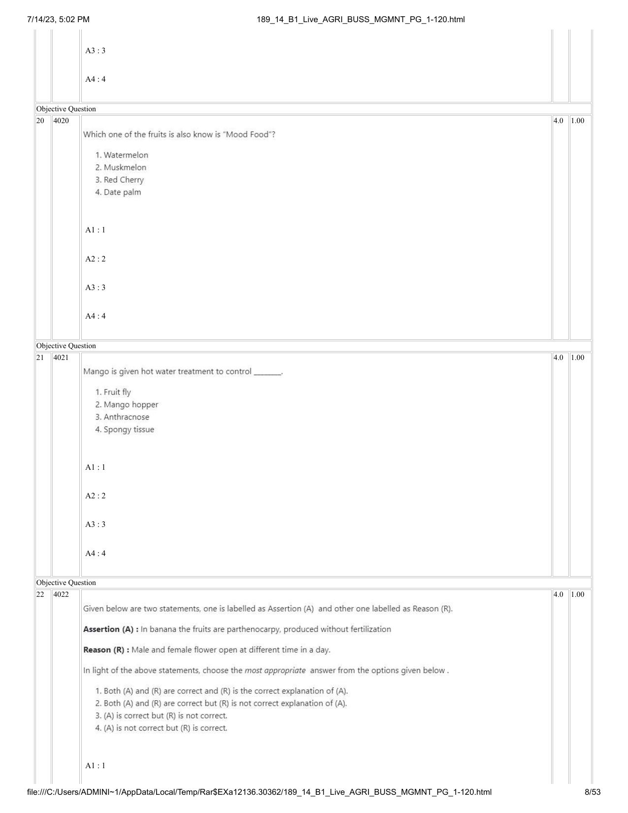 ICAR AIEEA PG 2023 AGRI BUSINESS MANAGEMENT Question Paper - 14-07-2023 - Page 8
