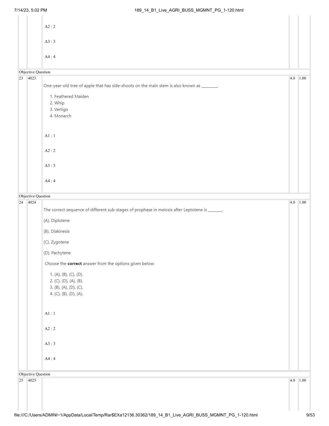 ICAR AIEEA PG 2023 AGRI BUSINESS MANAGEMENT Question Paper - 14-07-2023 - Page 9