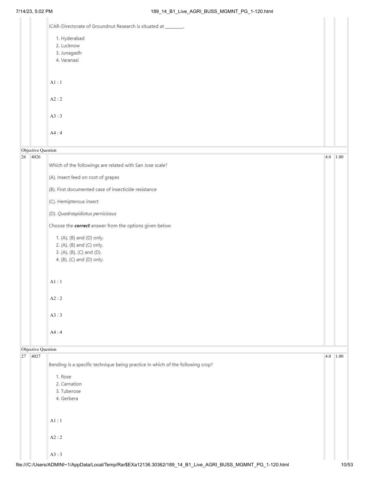 ICAR AIEEA PG 2023 AGRI BUSINESS MANAGEMENT Question Paper - 14-07-2023 - Page 10