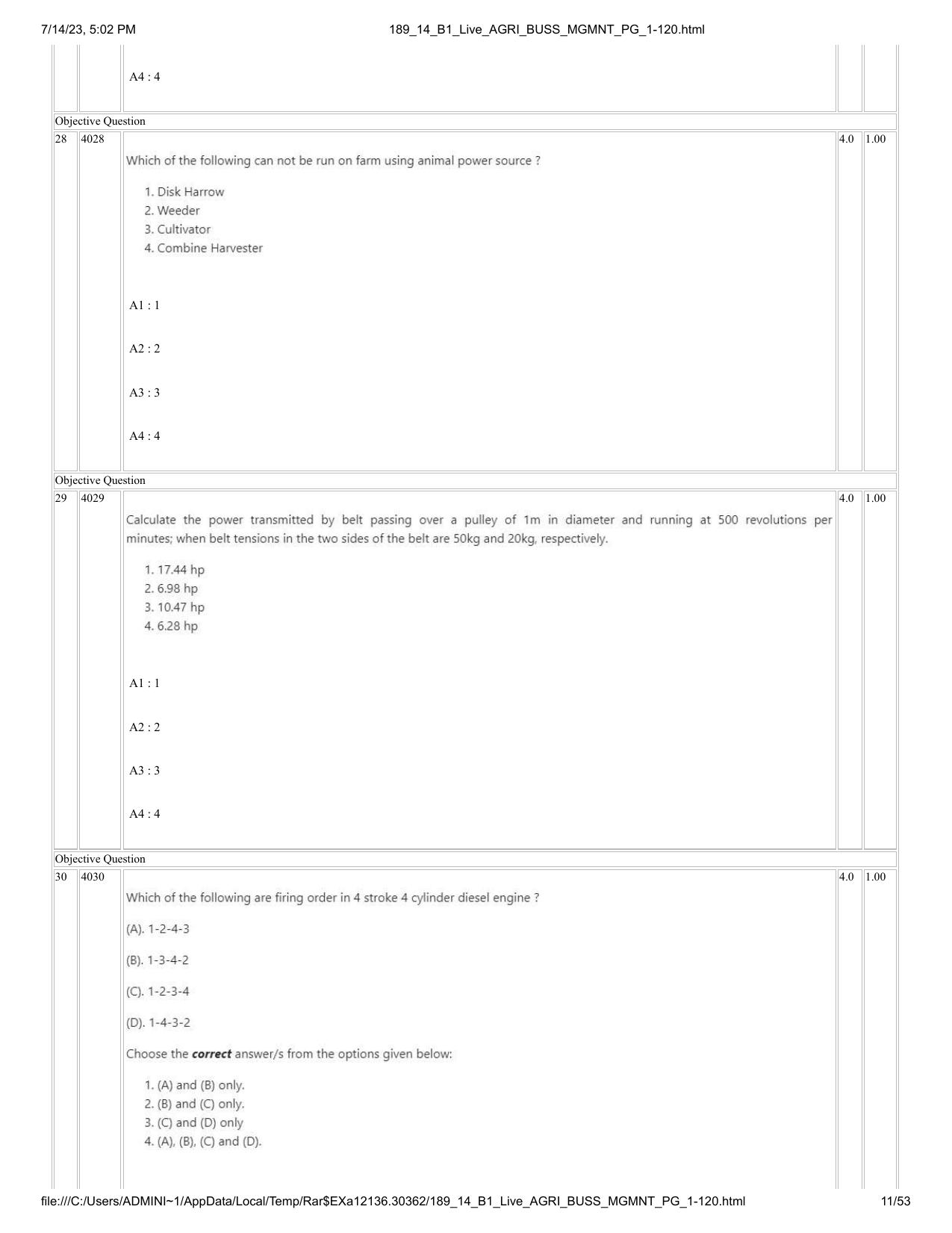 ICAR AIEEA PG 2023 AGRI BUSINESS MANAGEMENT Question Paper - 14-07-2023 - Page 11