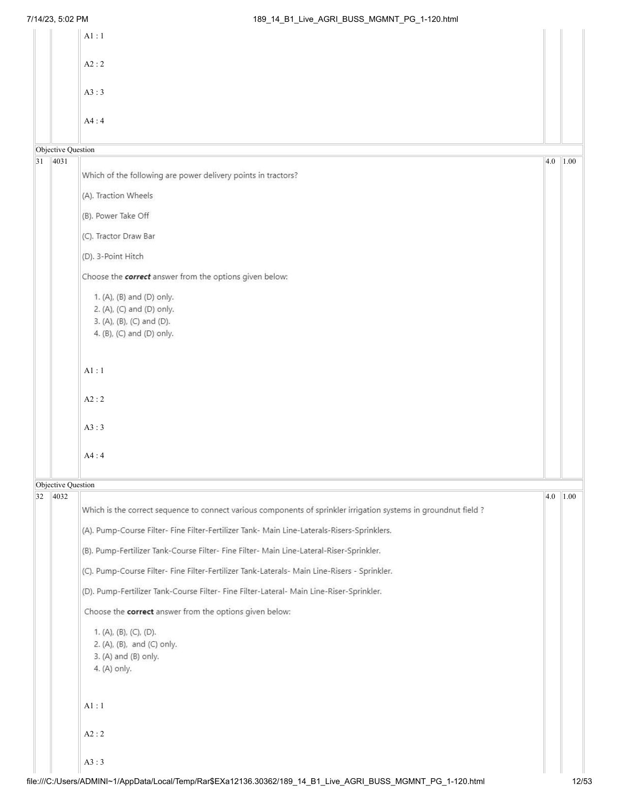 ICAR AIEEA PG 2023 AGRI BUSINESS MANAGEMENT Question Paper - 14-07-2023 - Page 12