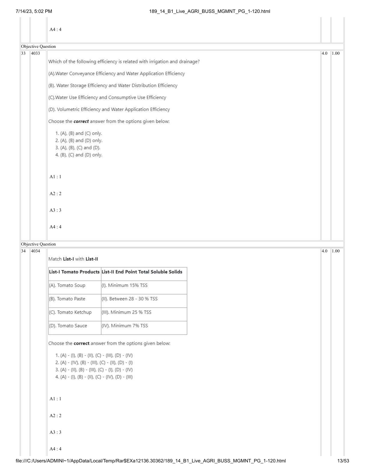 ICAR AIEEA PG 2023 AGRI BUSINESS MANAGEMENT Question Paper - 14-07-2023 - Page 13