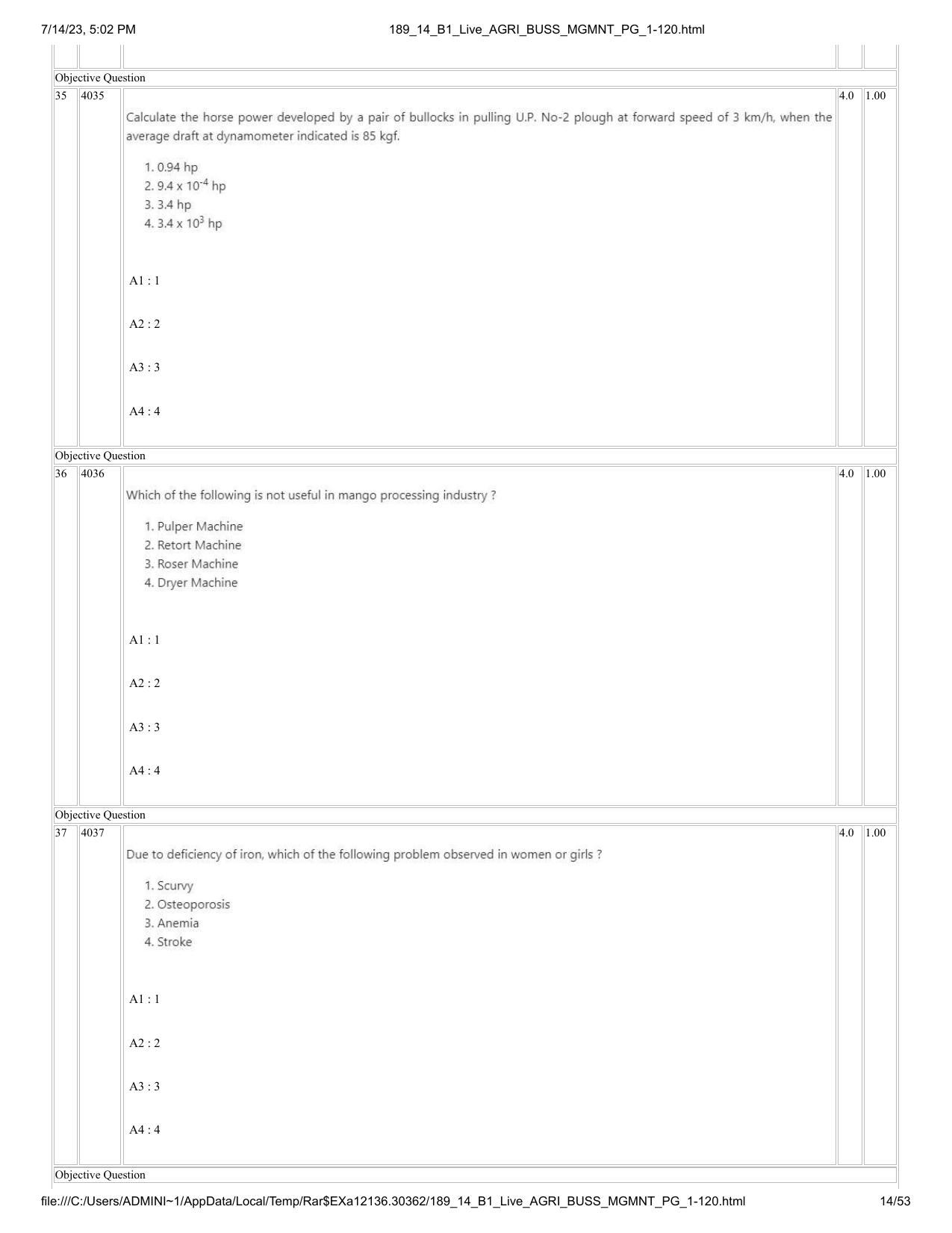 ICAR AIEEA PG 2023 AGRI BUSINESS MANAGEMENT Question Paper - 14-07-2023 - Page 14