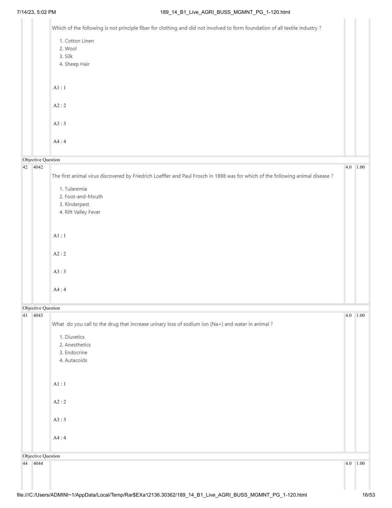 ICAR AIEEA PG 2023 AGRI BUSINESS MANAGEMENT Question Paper - 14-07-2023 - Page 16