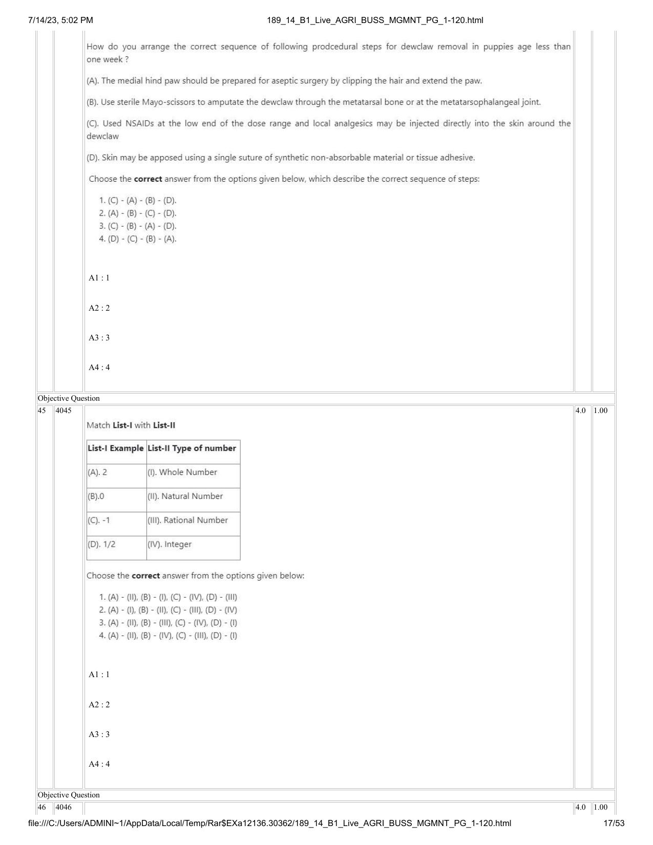 ICAR AIEEA PG 2023 AGRI BUSINESS MANAGEMENT Question Paper - 14-07-2023 - Page 17