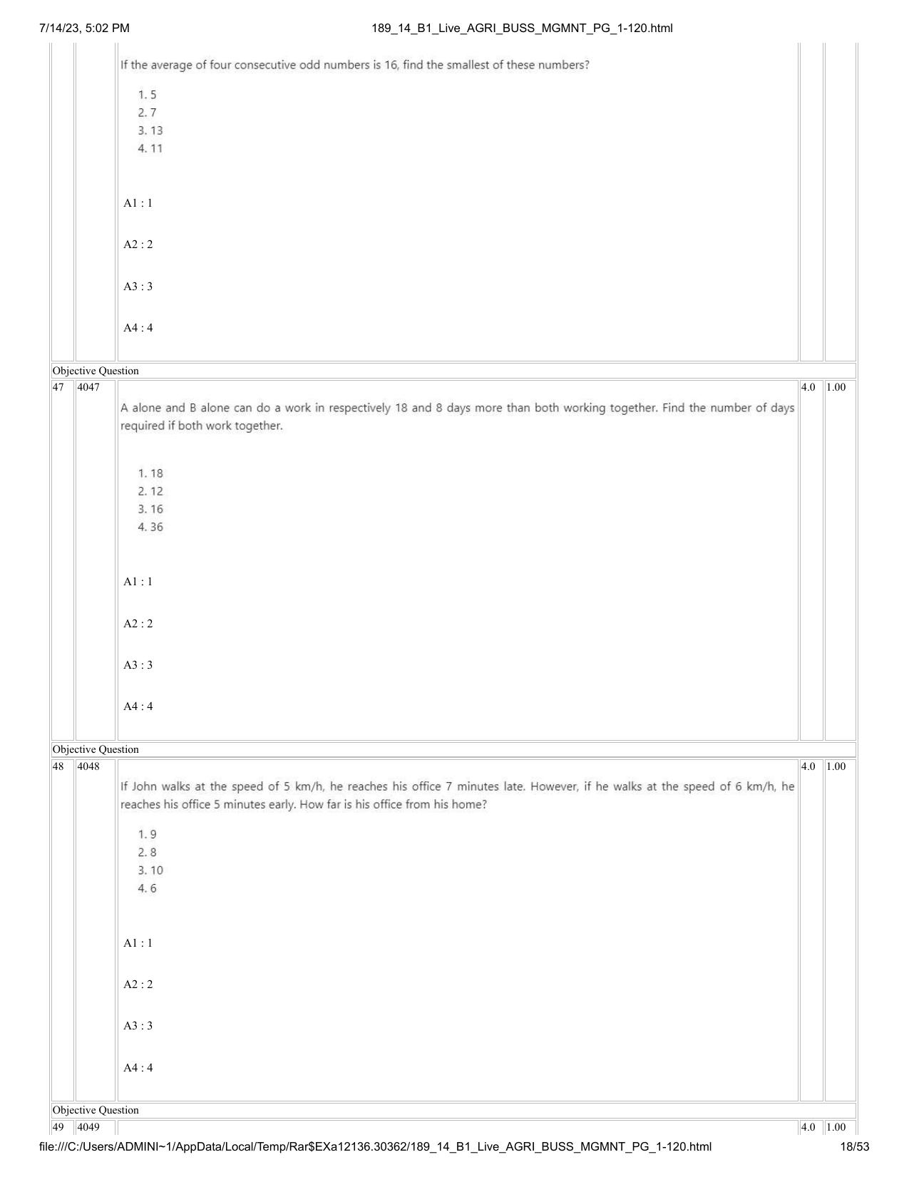 ICAR AIEEA PG 2023 AGRI BUSINESS MANAGEMENT Question Paper - 14-07-2023 - Page 18