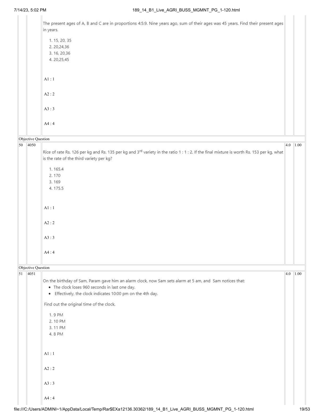 ICAR AIEEA PG 2023 AGRI BUSINESS MANAGEMENT Question Paper - 14-07-2023 - Page 19