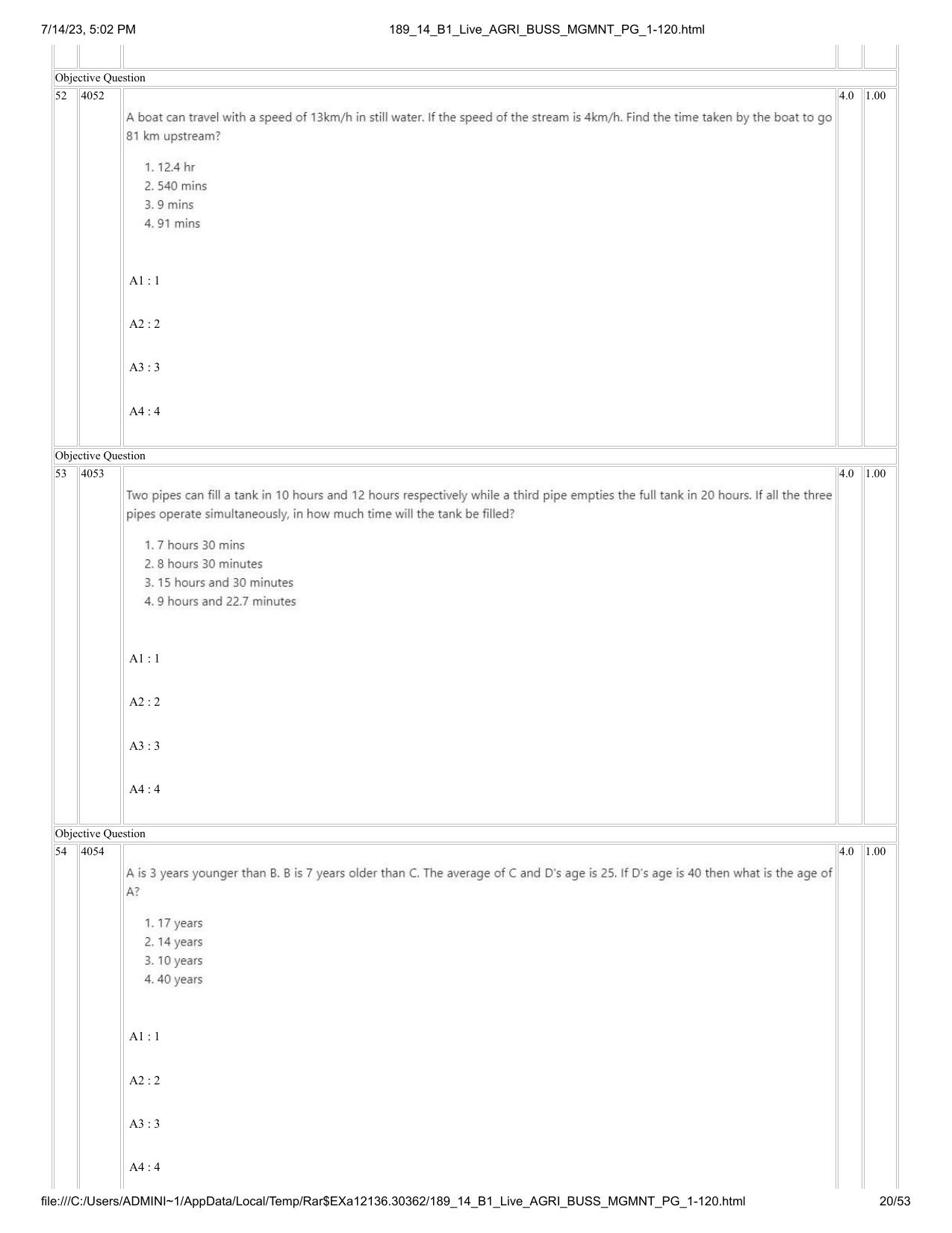 ICAR AIEEA PG 2023 AGRI BUSINESS MANAGEMENT Question Paper - 14-07-2023 - Page 20
