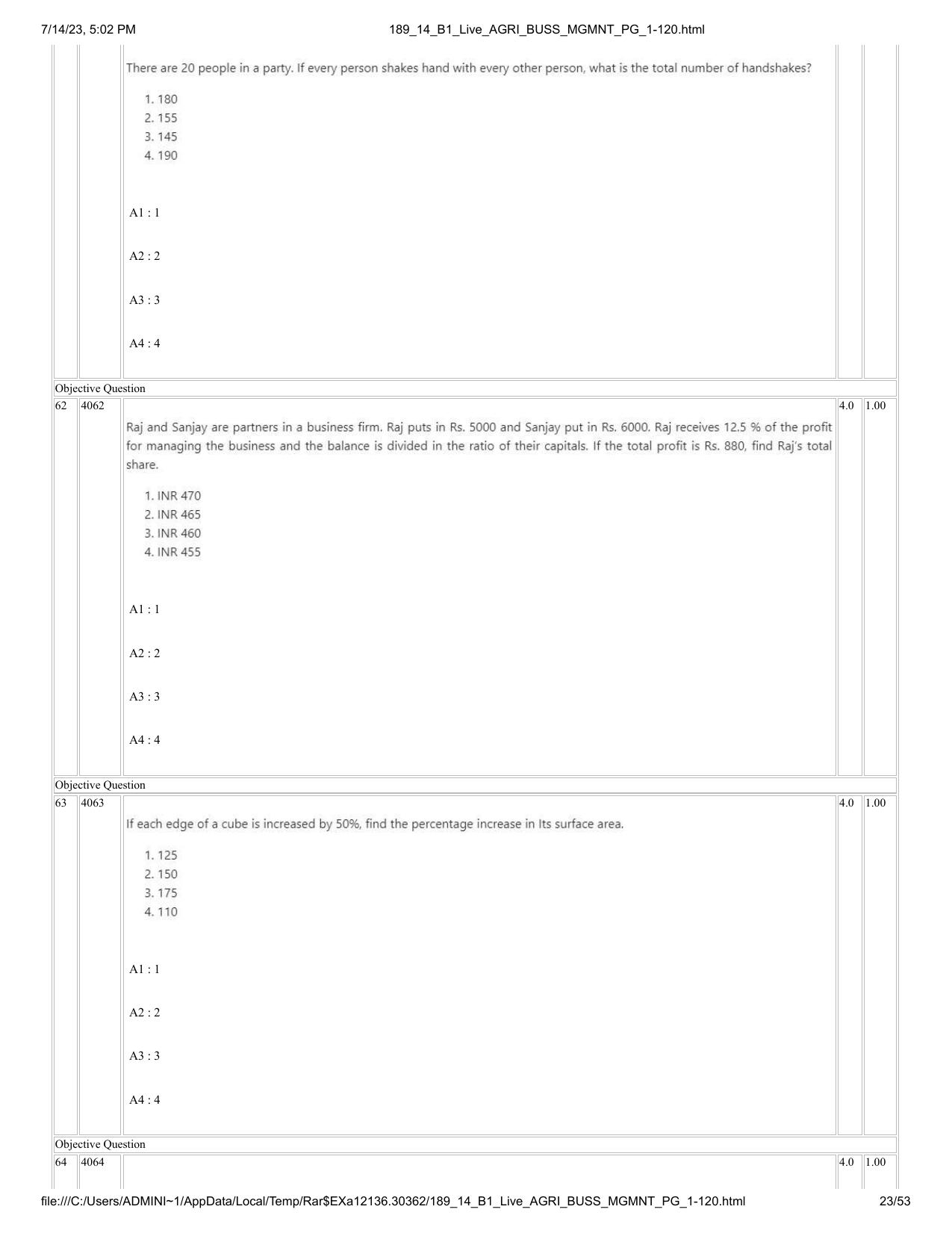 ICAR AIEEA PG 2023 AGRI BUSINESS MANAGEMENT Question Paper - 14-07-2023 - Page 23