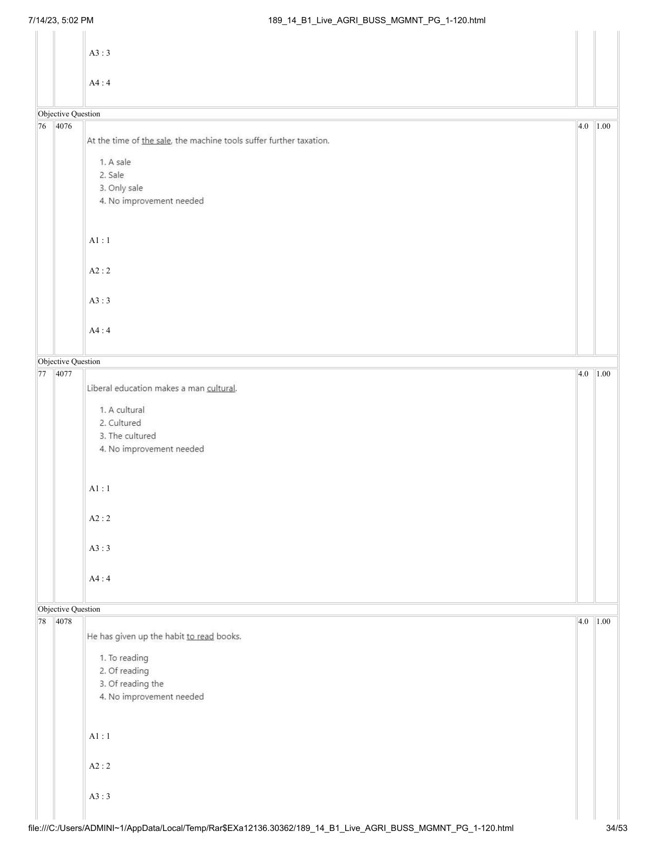 ICAR AIEEA PG 2023 AGRI BUSINESS MANAGEMENT Question Paper - 14-07-2023 - Page 34