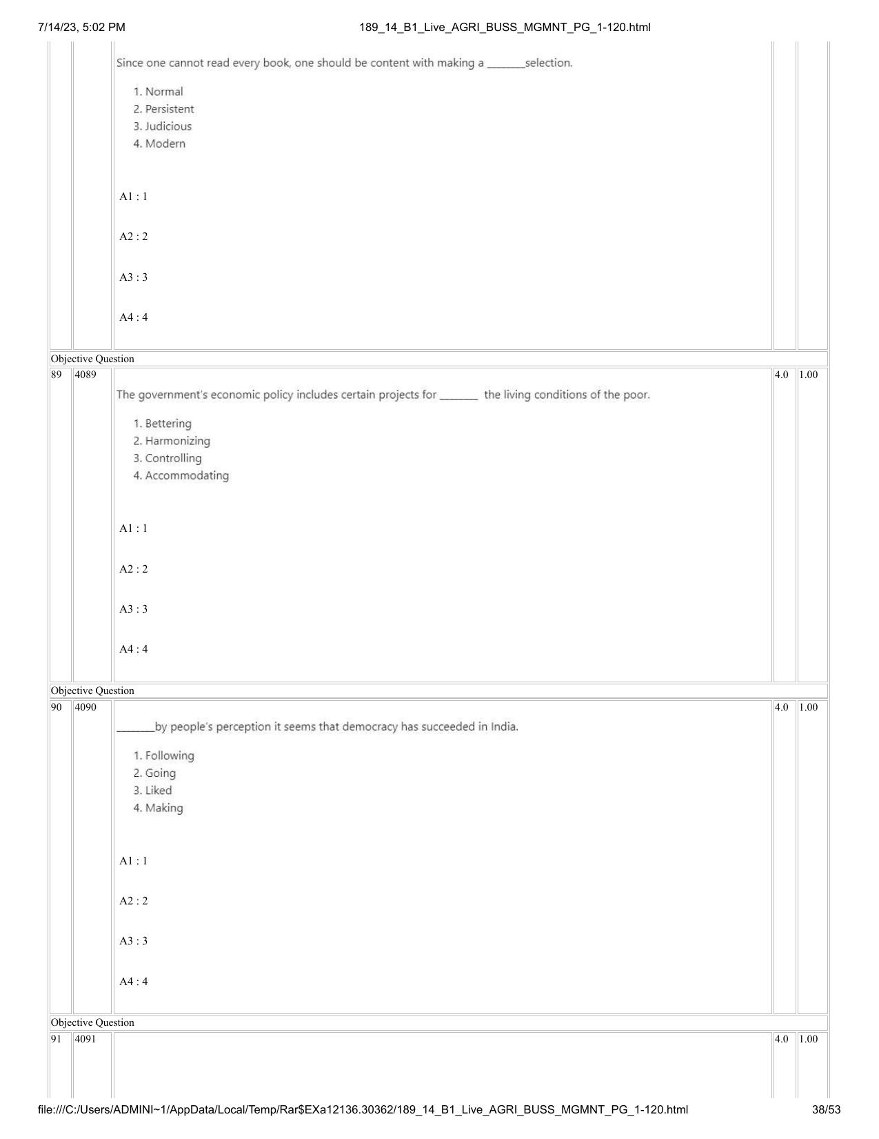 ICAR AIEEA PG 2023 AGRI BUSINESS MANAGEMENT Question Paper - 14-07-2023 - Page 38