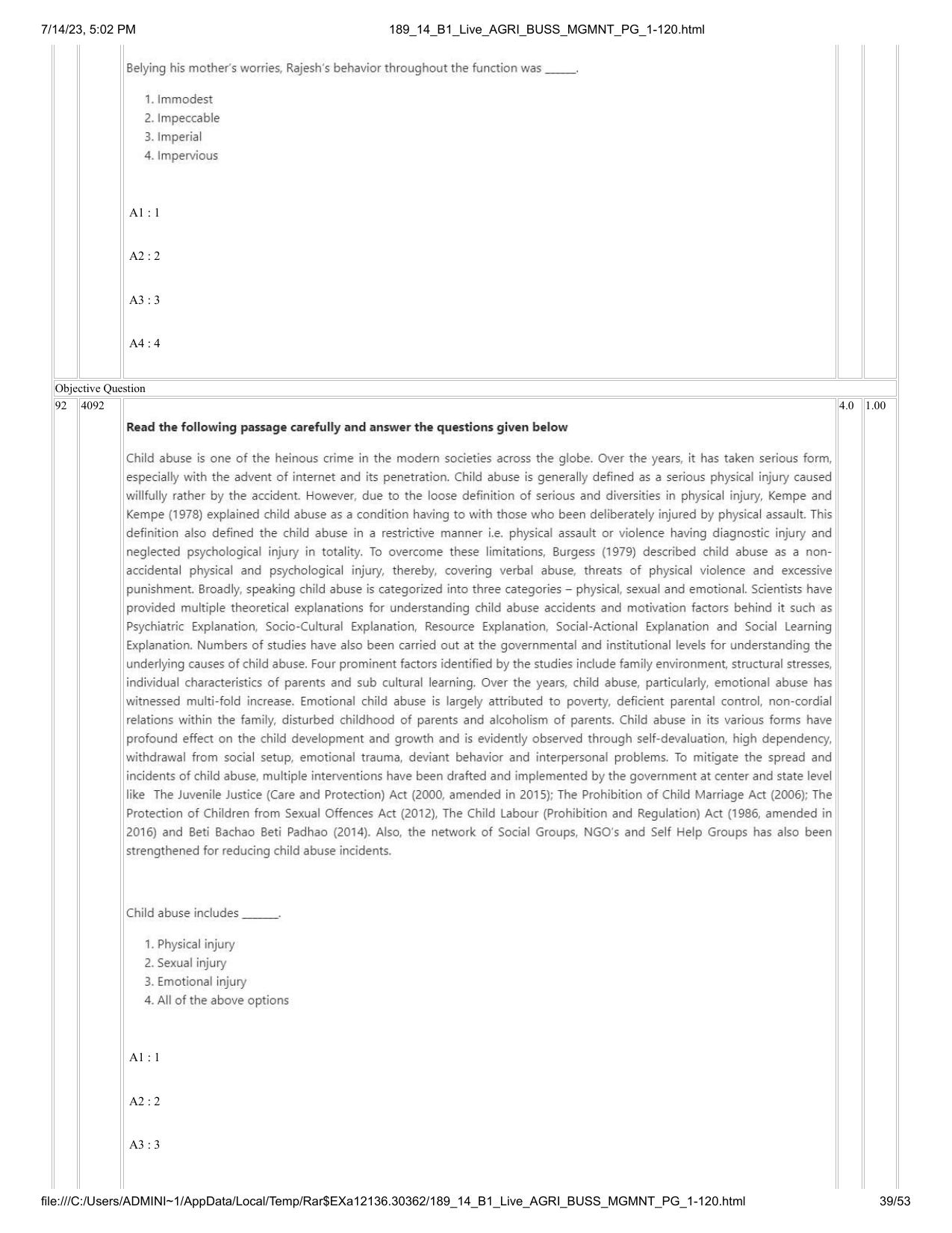 ICAR AIEEA PG 2023 AGRI BUSINESS MANAGEMENT Question Paper - 14-07-2023 - Page 39