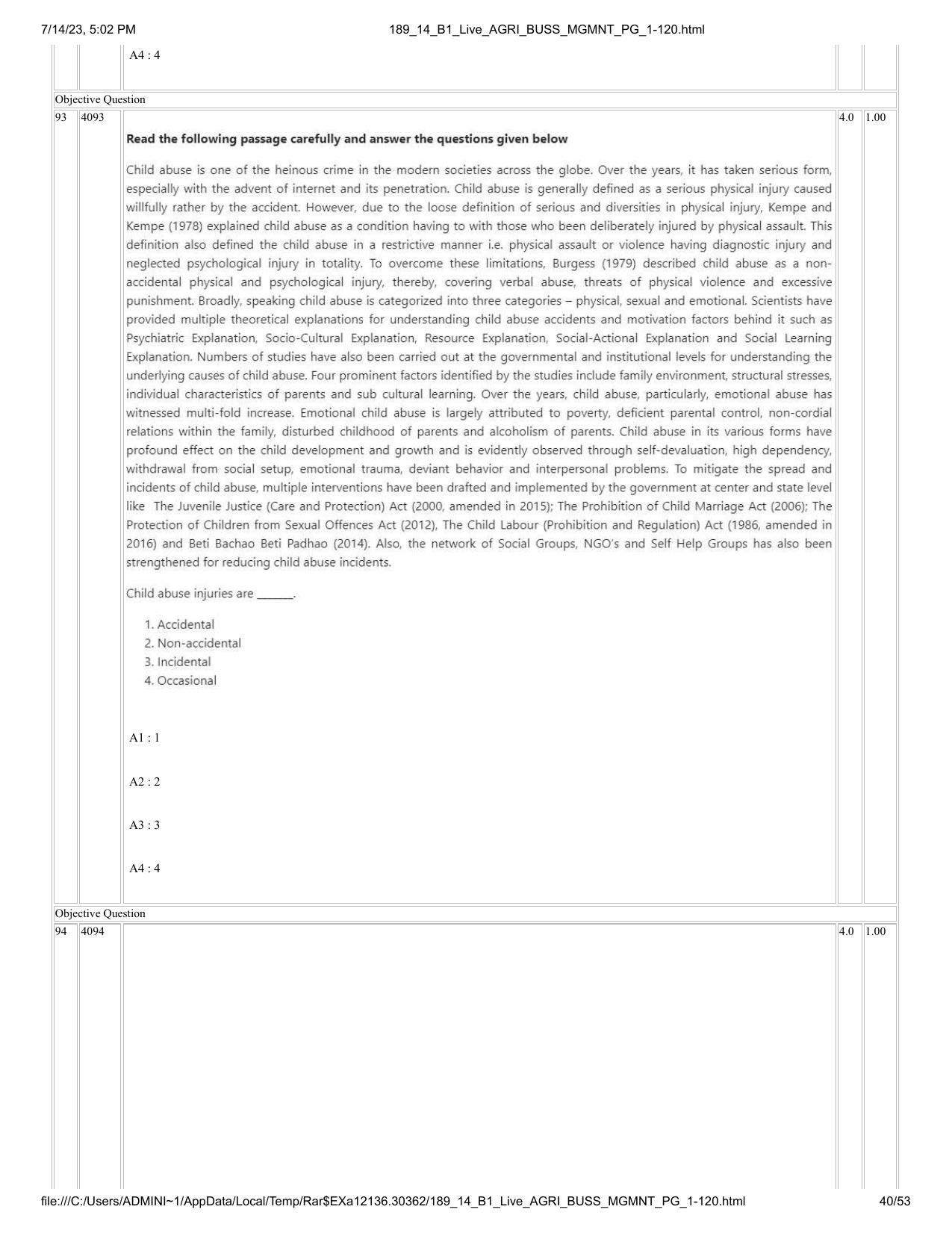 ICAR AIEEA PG 2023 AGRI BUSINESS MANAGEMENT Question Paper - 14-07-2023 - Page 40