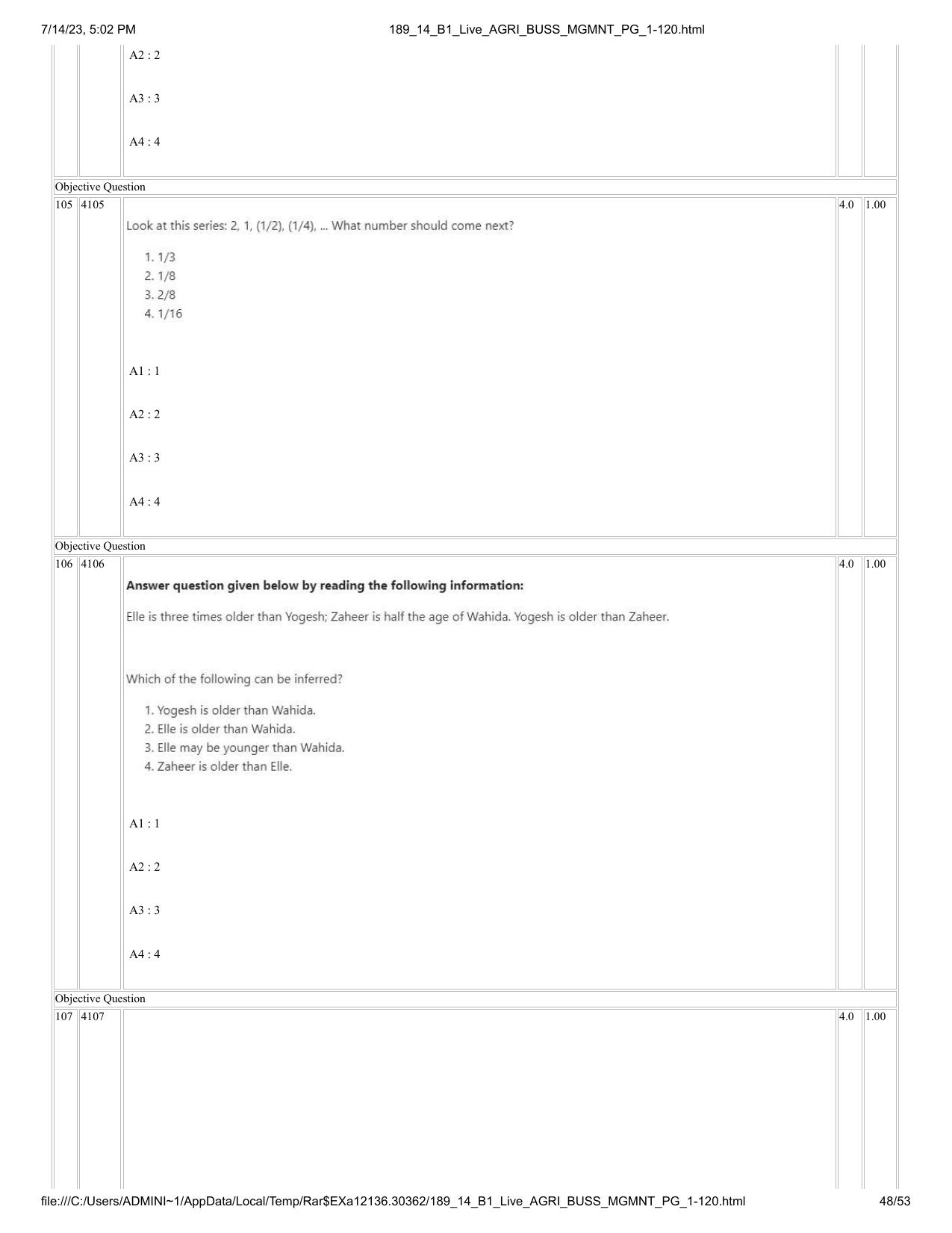 ICAR AIEEA PG 2023 AGRI BUSINESS MANAGEMENT Question Paper - 14-07-2023 - Page 48