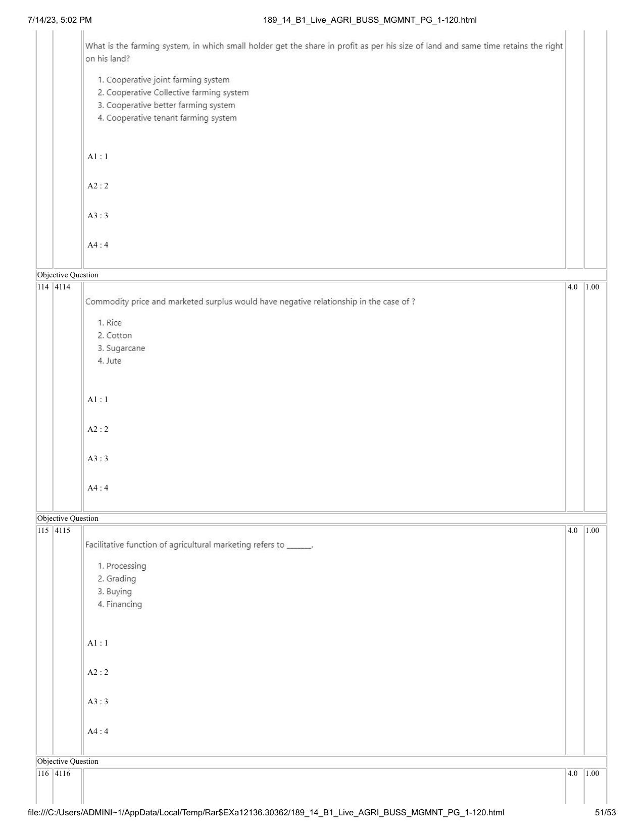 ICAR AIEEA PG 2023 AGRI BUSINESS MANAGEMENT Question Paper - 14-07-2023 - Page 51