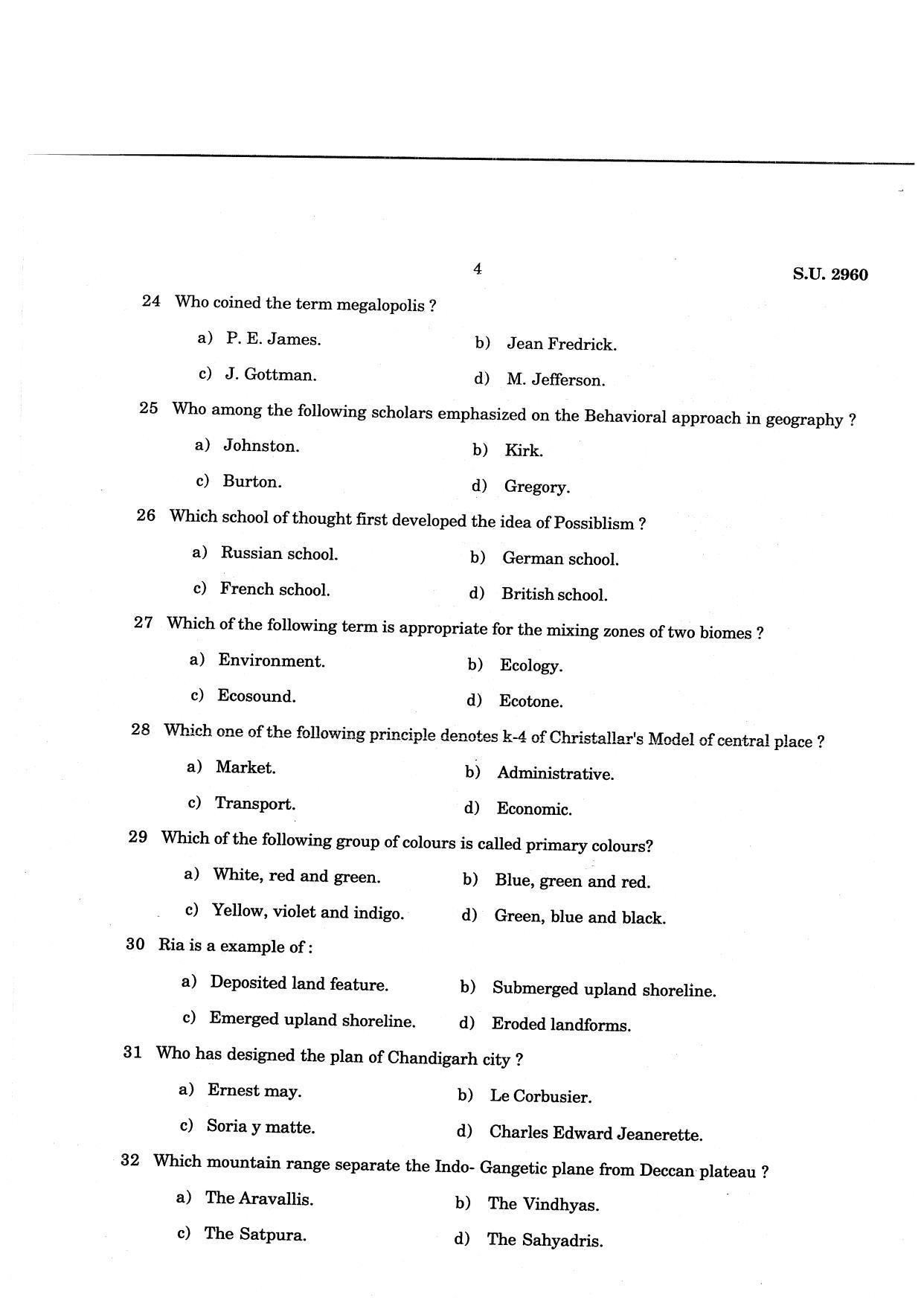SSUS Entrance Exam Geography 2021 Question Paper - Page 4