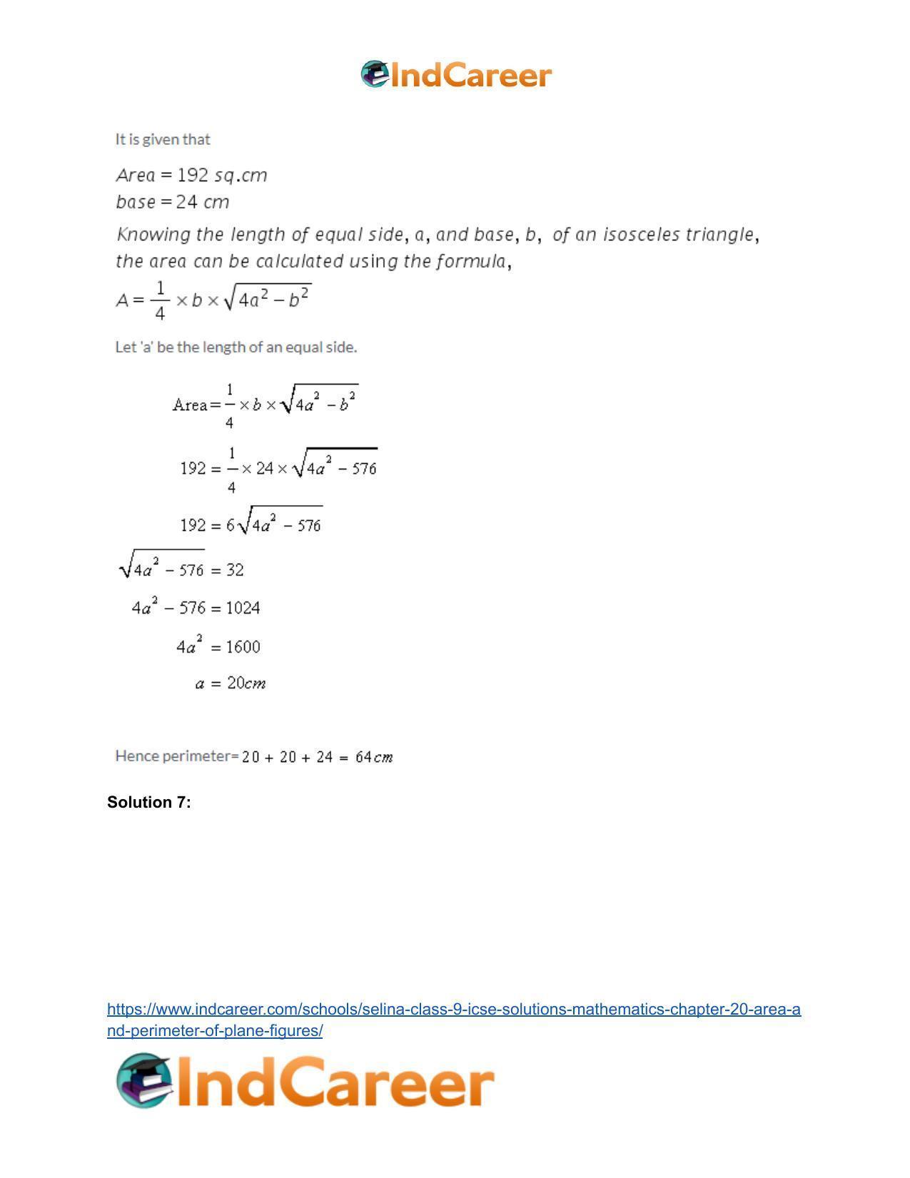 Selina Class 9 ICSE Solutions Mathematics : Chapter 20 - Area and Perimeter of Plane Figures - Page 8