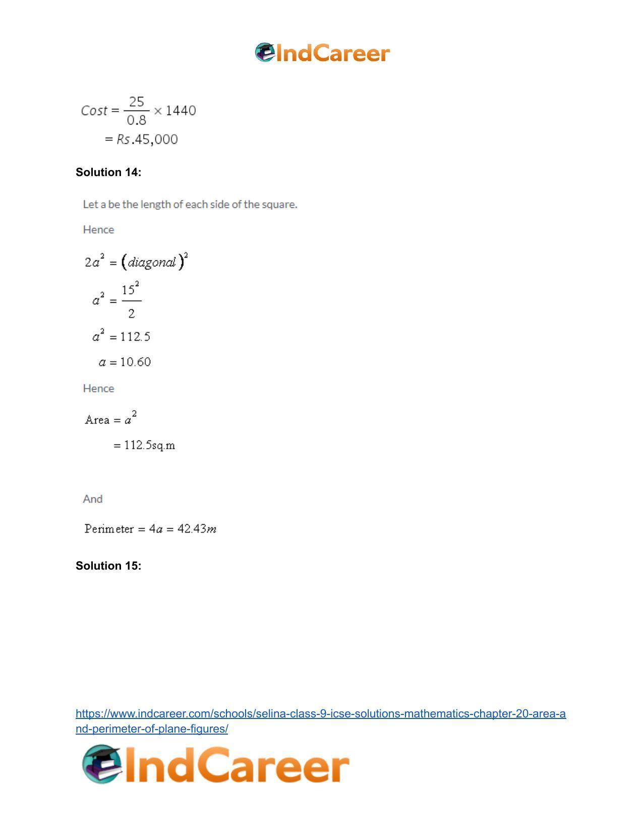 Selina Class 9 ICSE Solutions Mathematics : Chapter 20 - Area and Perimeter of Plane Figures - Page 31