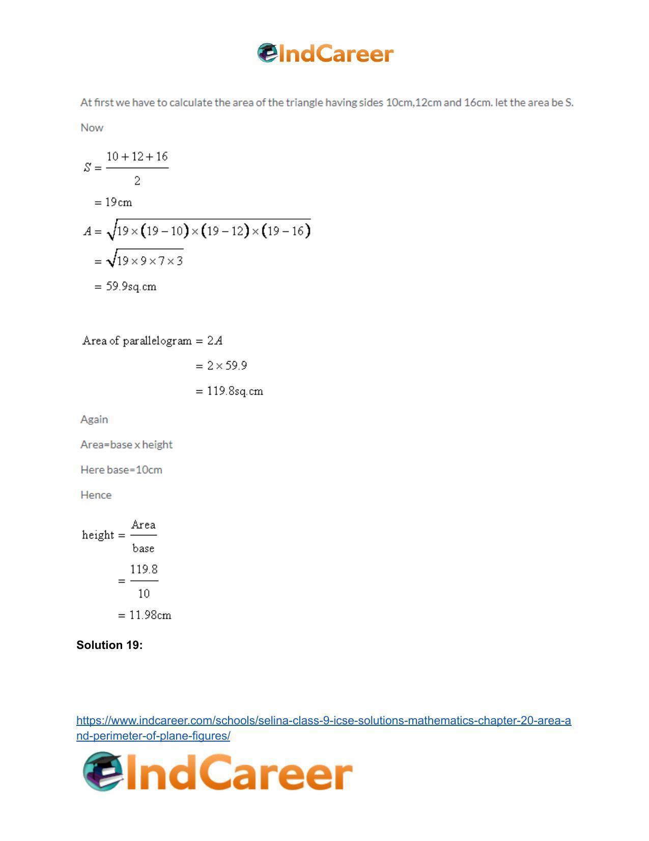 Selina Class 9 ICSE Solutions Mathematics : Chapter 20 - Area and Perimeter of Plane Figures - Page 34