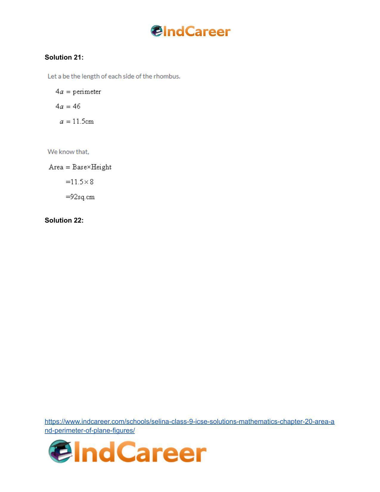 Selina Class 9 ICSE Solutions Mathematics : Chapter 20 - Area and Perimeter of Plane Figures - Page 38