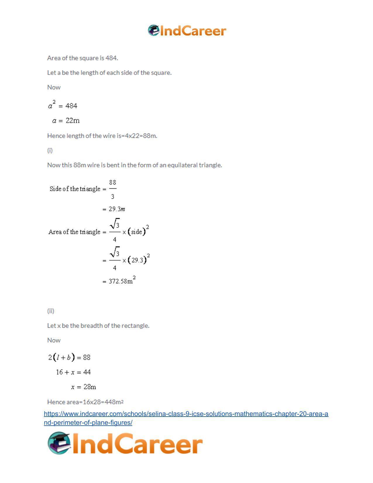 Selina Class 9 ICSE Solutions Mathematics : Chapter 20 - Area and Perimeter of Plane Figures - Page 44
