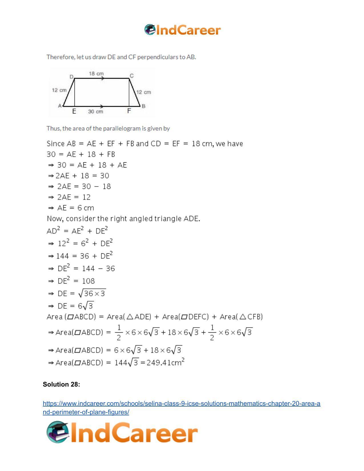 Selina Class 9 ICSE Solutions Mathematics : Chapter 20 - Area and Perimeter of Plane Figures - Page 48