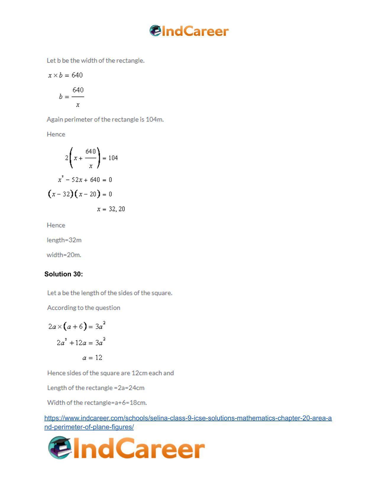 Selina Class 9 ICSE Solutions Mathematics : Chapter 20 - Area and Perimeter of Plane Figures - Page 50
