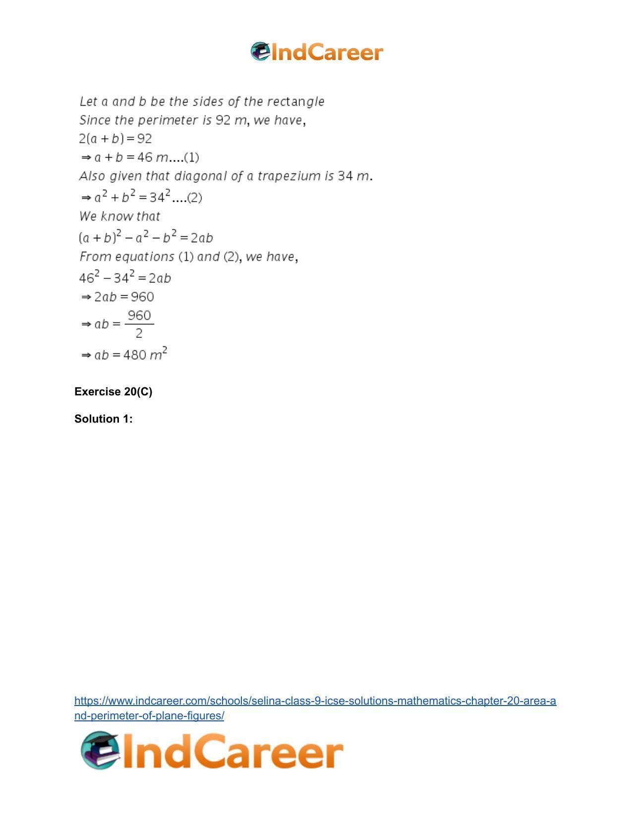Selina Class 9 ICSE Solutions Mathematics : Chapter 20 - Area and Perimeter of Plane Figures - Page 56