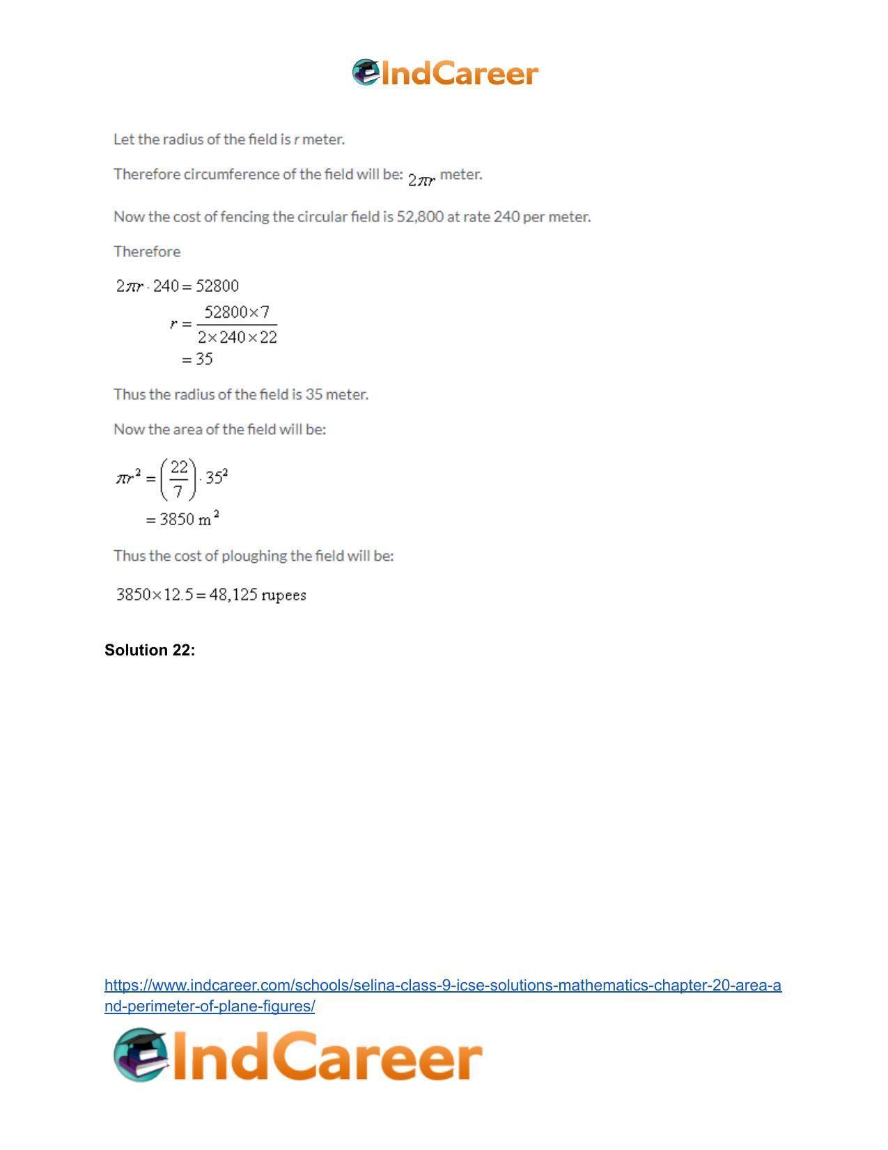 Selina Class 9 ICSE Solutions Mathematics : Chapter 20 - Area and Perimeter of Plane Figures - Page 70