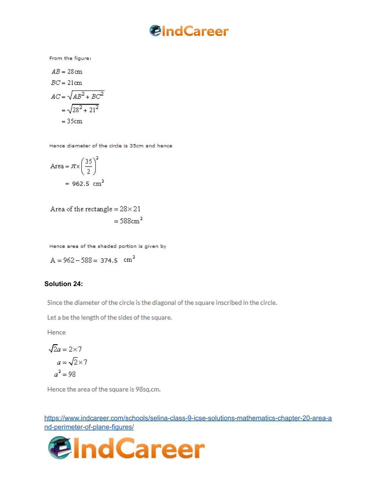 Selina Class 9 ICSE Solutions Mathematics : Chapter 20 - Area and Perimeter of Plane Figures - Page 72
