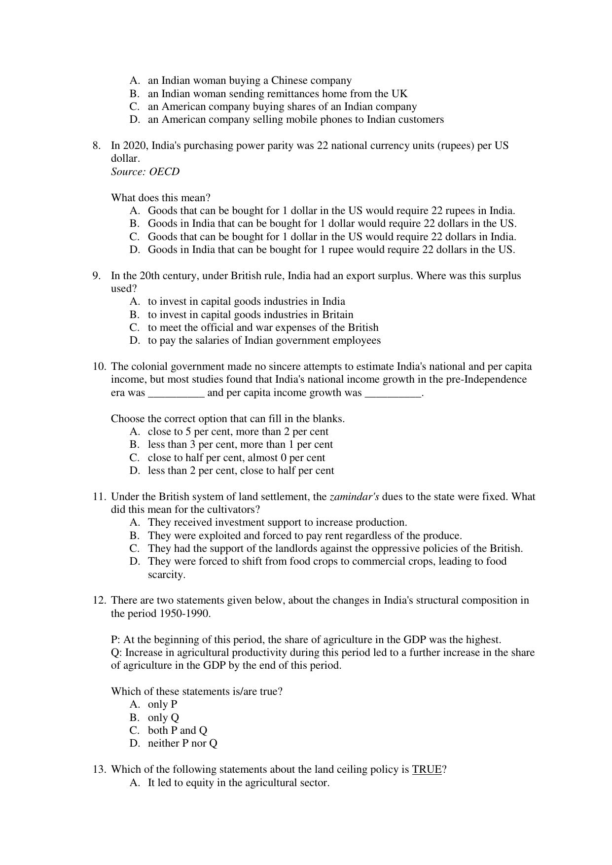 CBSE Class 12 Economics Term 1 Practice Questions 2021-22 - Page 2